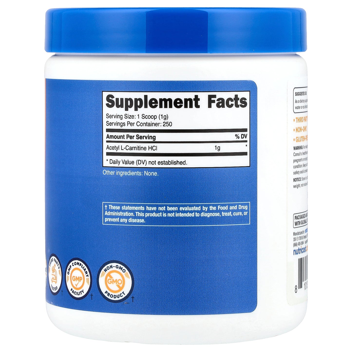 Nutricost, Acetyl L-Carnitine, Unflavored, 8.9 oz (250 g)