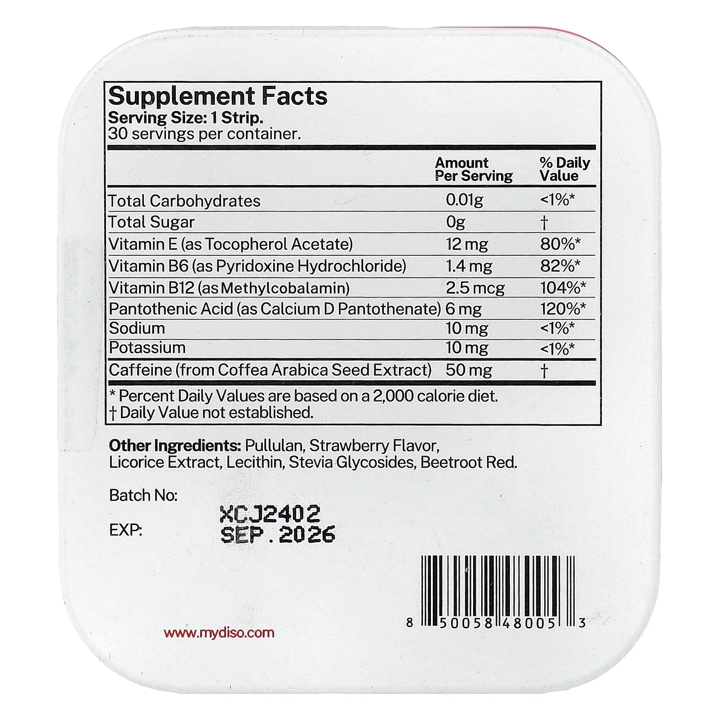 Diso, Energy, Strawberry, 30 Oral Strips