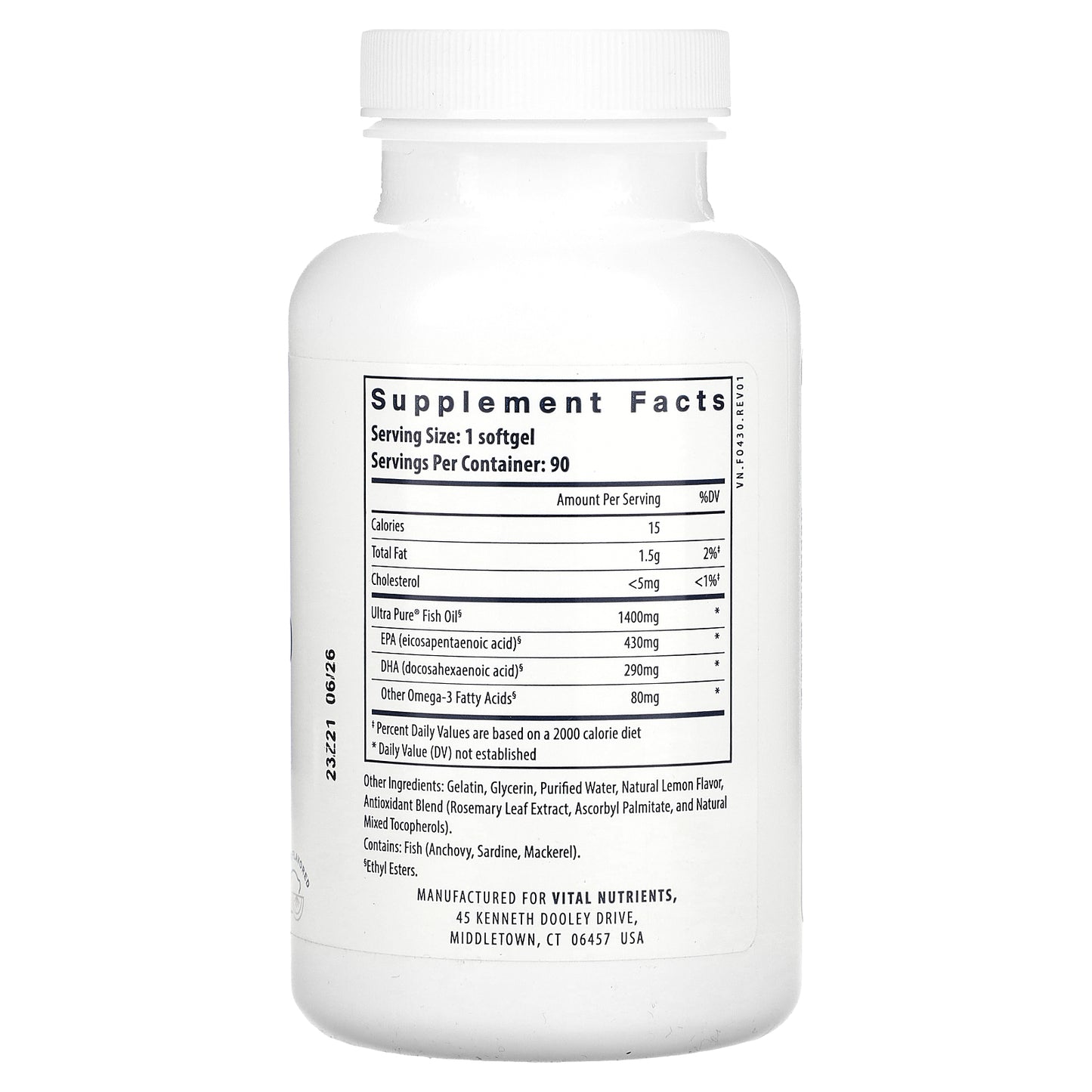 Vital Nutrients, Ultra Pure, Fish Oil 800, Lemon, 90 Softgels