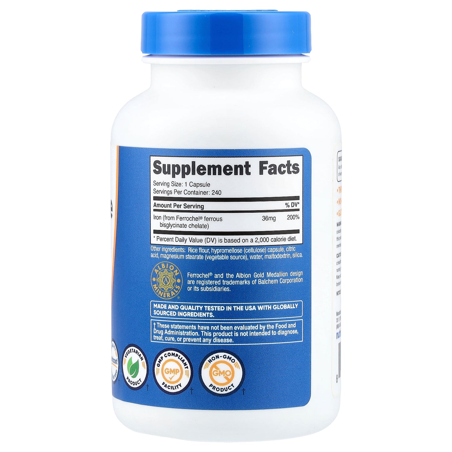 Nutricost, Iron Chelate From Ferrochel®, 36 mg, 240 Capsules