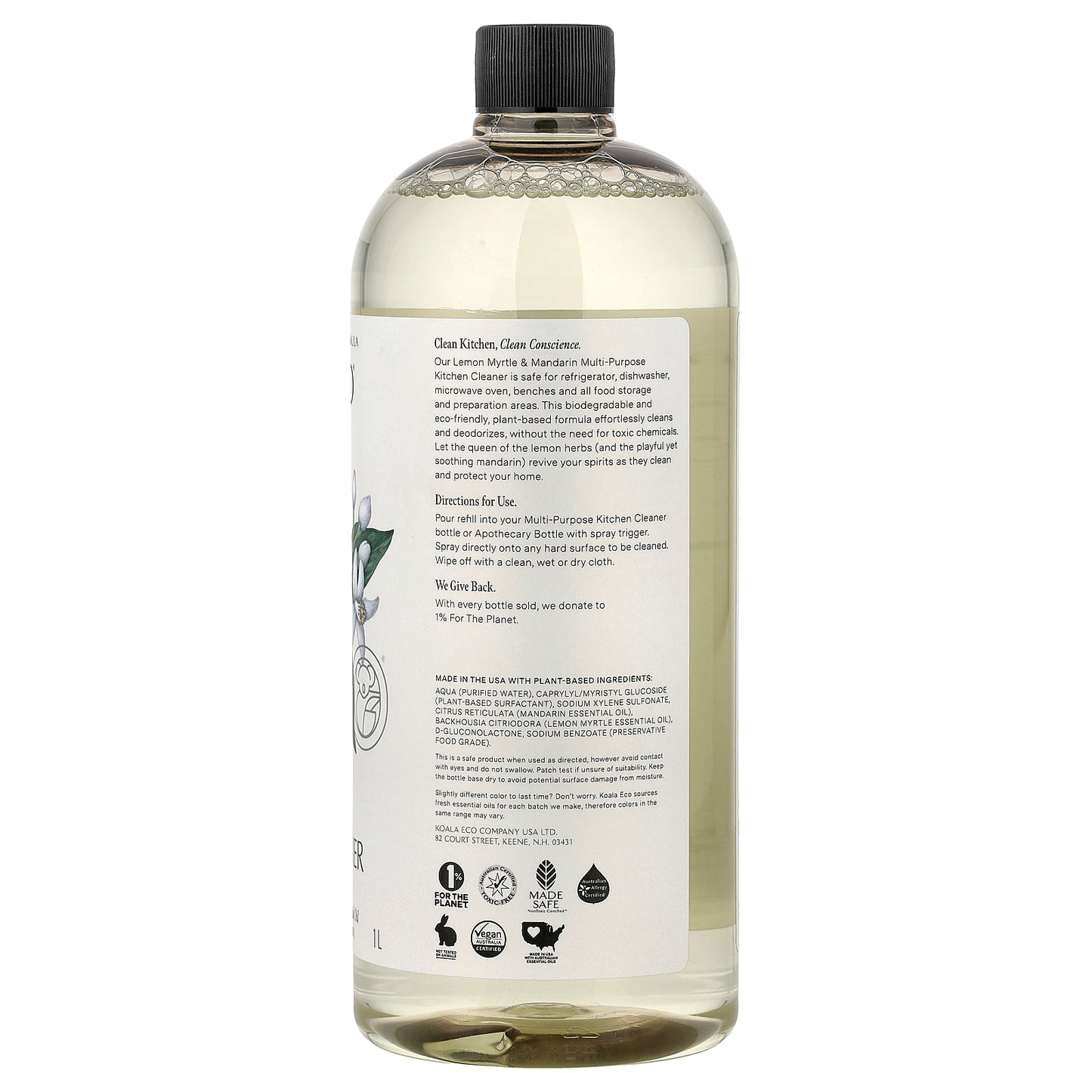 Koala Eco, Natural Multi-Purpose Kitchen Cleaner, Refill, Australian Lemon Myrtle & Mandarin Essential Oil, 33.8 fl oz (1 l)