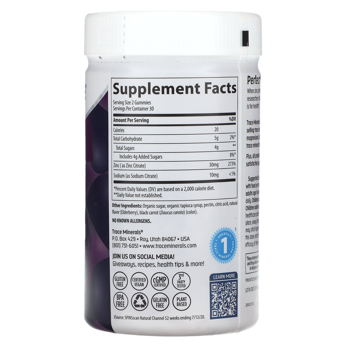 Trace, Zinc Gummies, Elderberry, 60 Gummies (15 mg per Gummy)