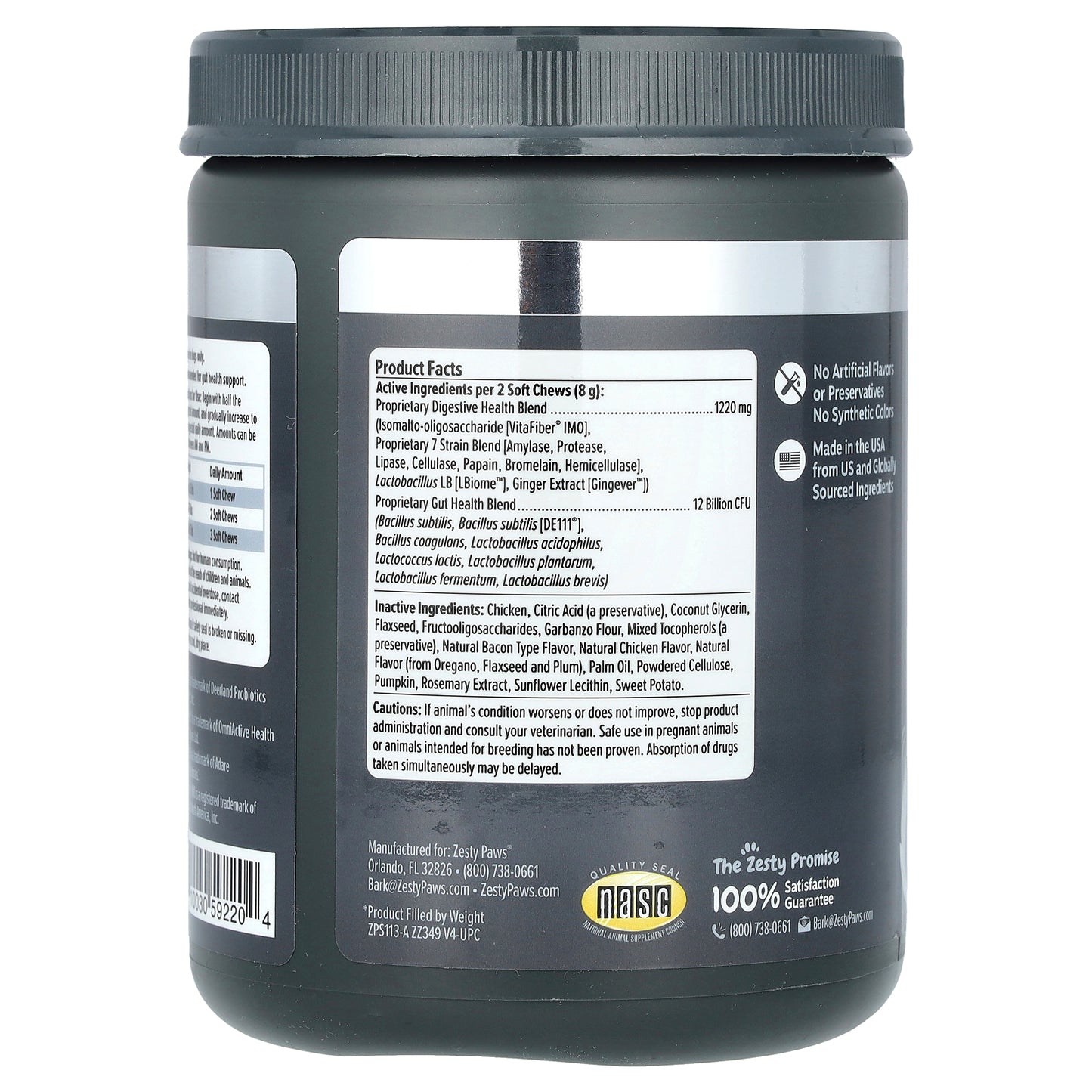 Zesty Paws, Vet Strength Pre, Post & Probiotic Bites, For Dogs, All Ages, Chicken and Harvest Vegetable, 90 Soft Chews, 12.6 oz (360 g)