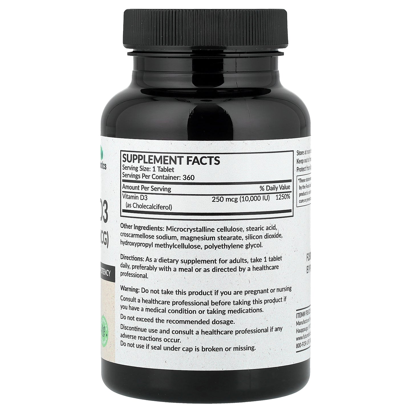 Futurebiotics, Vitamin D3, 250 mcg (10,000 IU), 360 Tablets