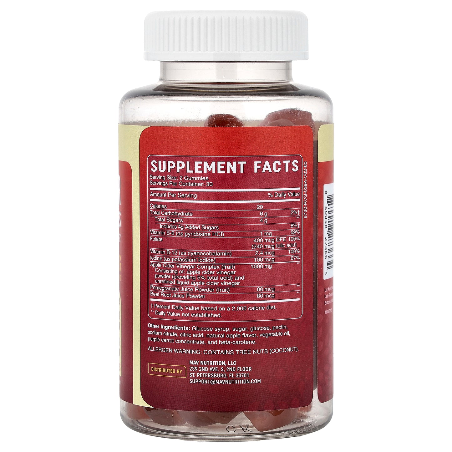 MAV Nutrition, Apple Cider Vinegar Gummies With The Mother, Apple, 60 Gummies