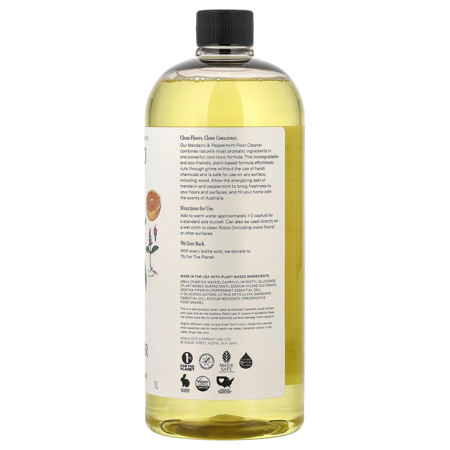 Koala Eco, Natural Floor Cleaner, Refill, Australian Mandarin & Peppermint Essential Oil, 33.8 fl oz (1 l)