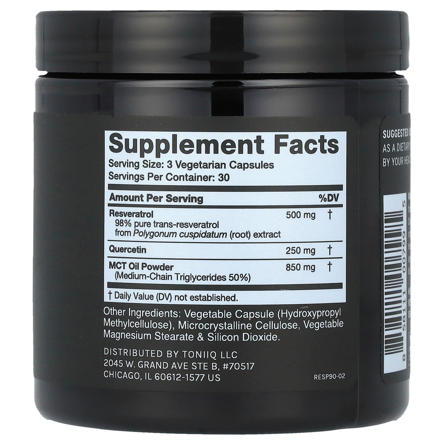 Toniiq, Resveratrol+, With Quercetin & MCT, 90 Capsules