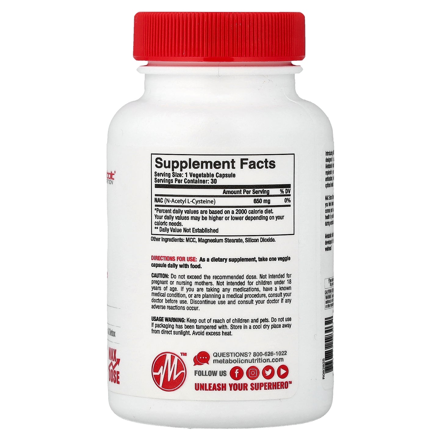 Metabolic Nutrition, NAC, 30 Capsules (650 mg per Capsule)