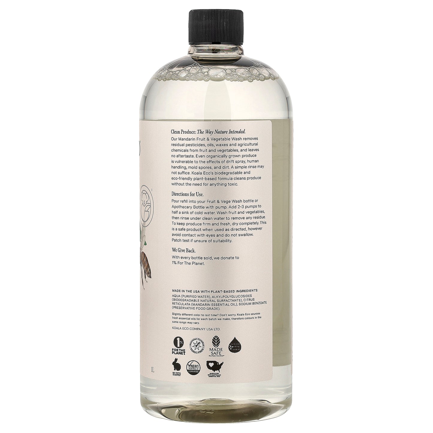 Koala Eco, Natural Fruit & Vege Wash, Refill, Australian Mandarin Essential Oil, 33.8 fl oz (1 l)