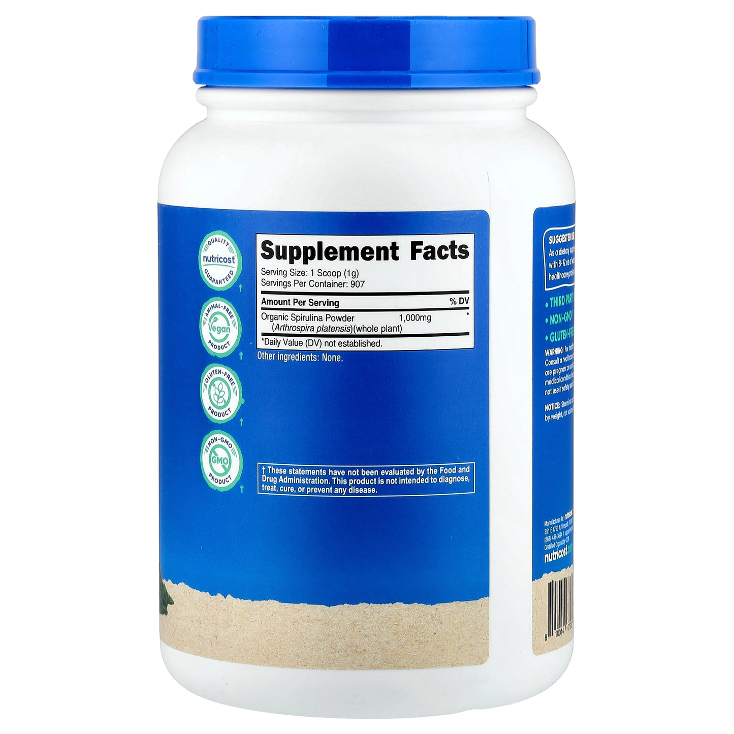 Nutricost, Organic Spirulina, Unflavored, 32.4 oz (907 g)