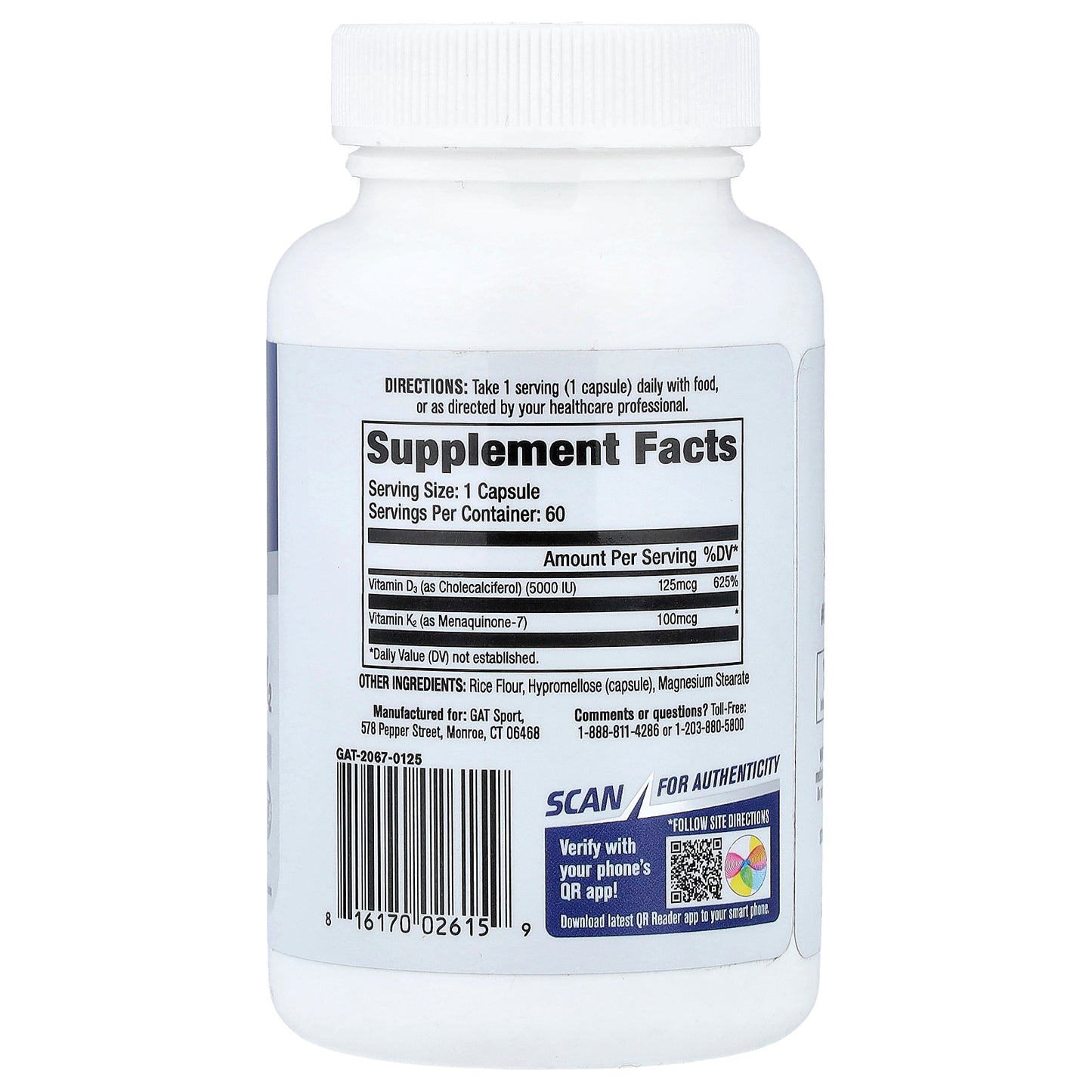 GAT, Sport, Essentials, Vitamin D3 + K2, 60 Veggie Capsules