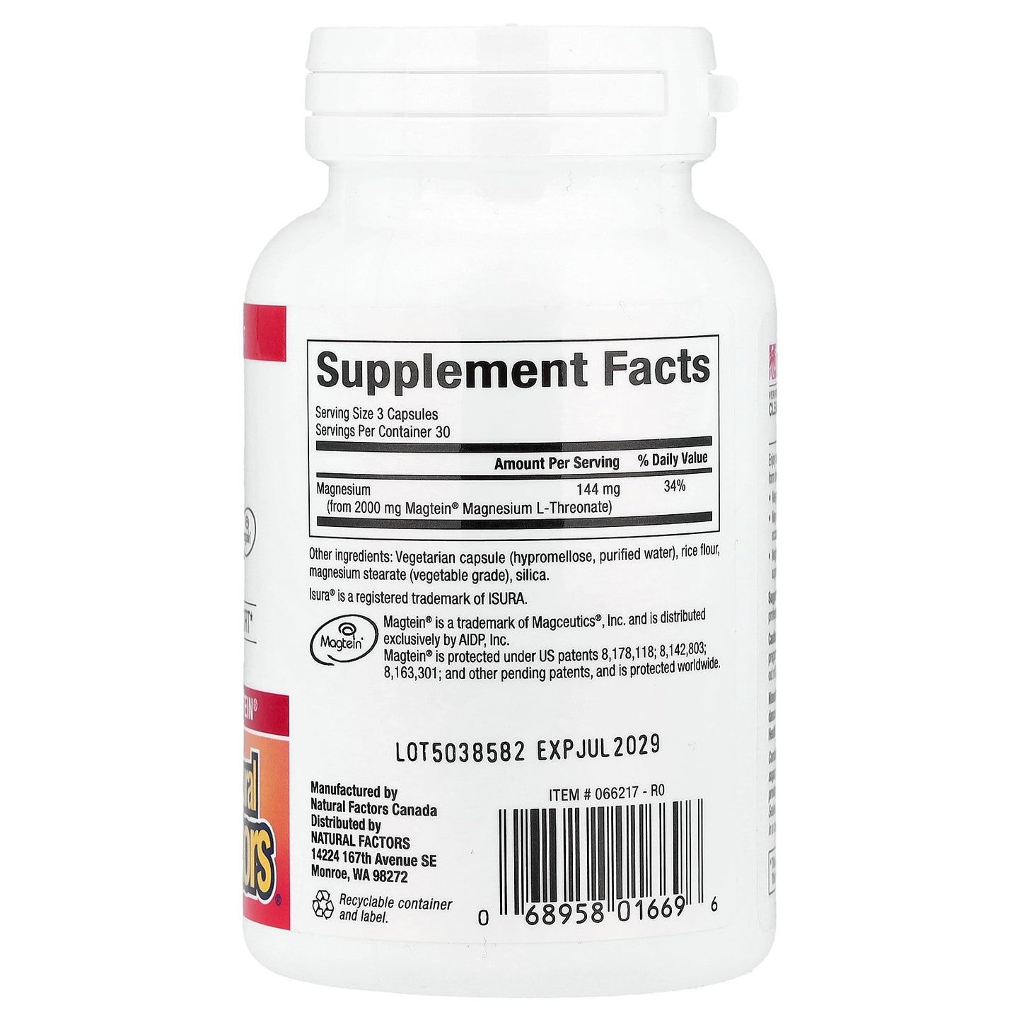 Natural Factors, Cognitive Magnesium, 90 Vegetarian Capsules (48 mg per Capsule)