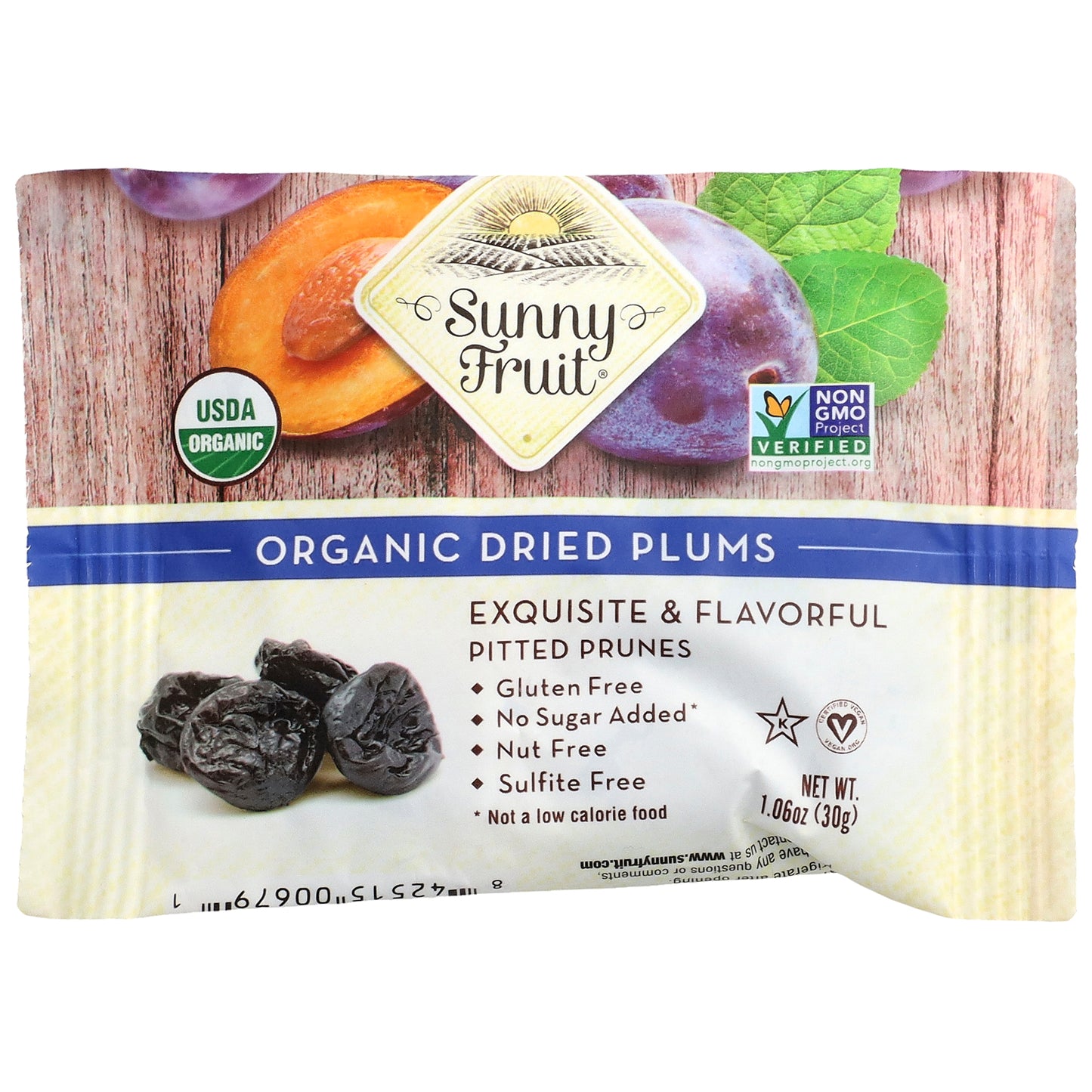 Sunny Fruit, Organic Dried Plums, 5 Portion Packs, 1.06 oz (30 g) Each