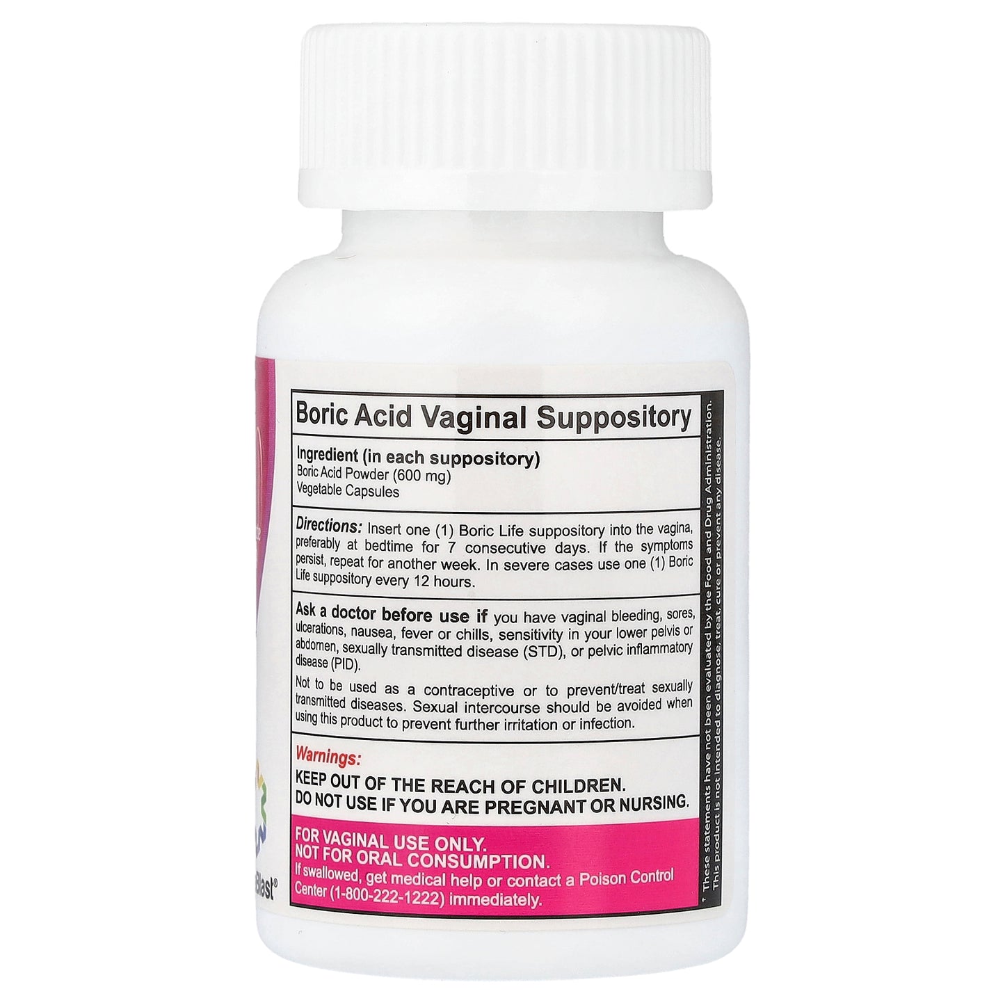 NutraBlast, Boric Life, Boric Acid, 600 mg, 30 Vaginal Suppositories