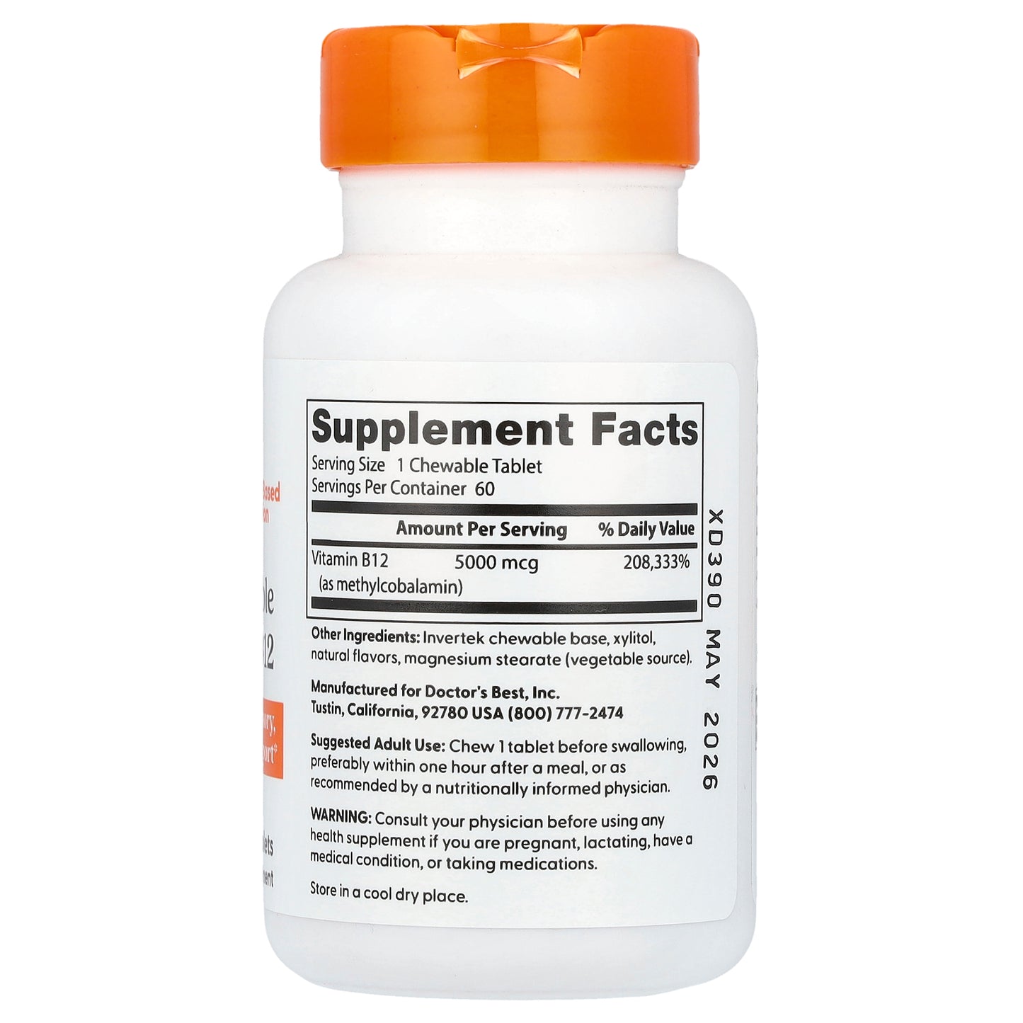 Doctor's Best, Chewable Fully Active B12, Mixed Berries , 5,000 mcg, 60 Tablets