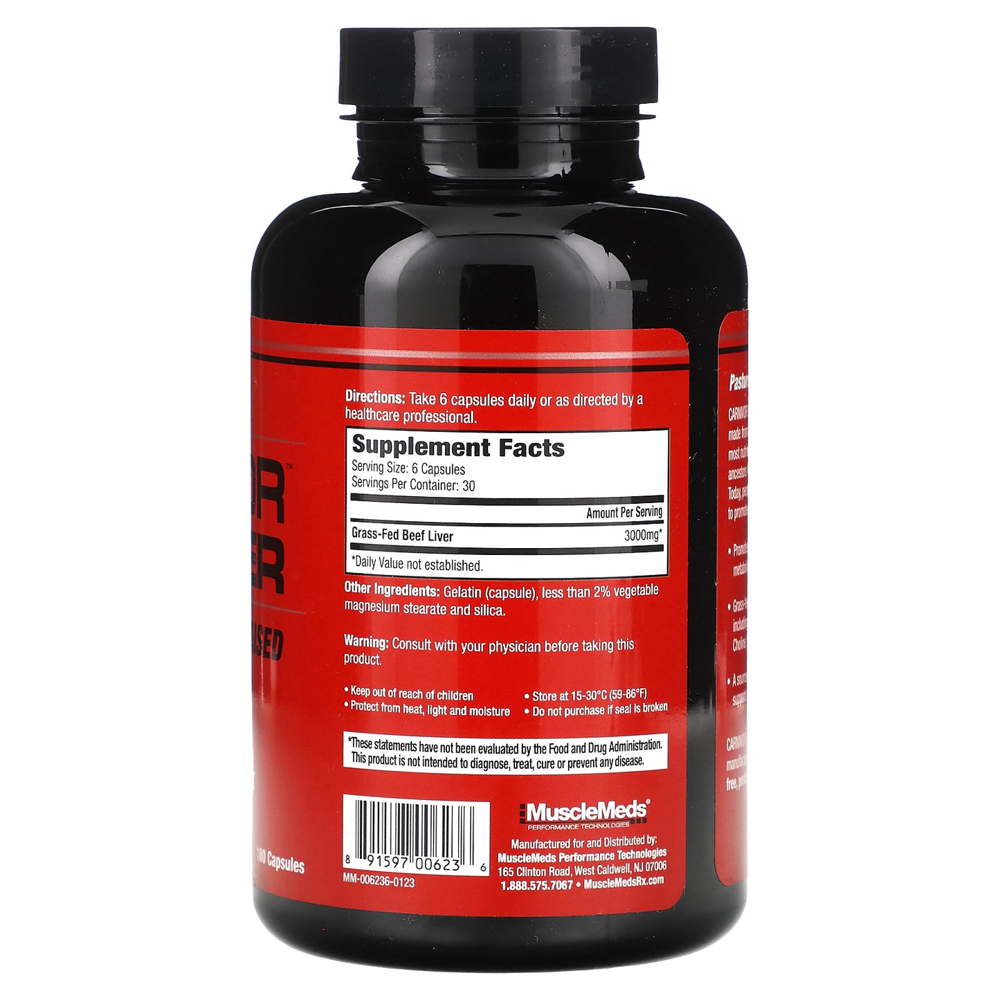 MuscleMeds, Carnivor Beef Liver, 180 Capsules (500 mg per Capsule)
