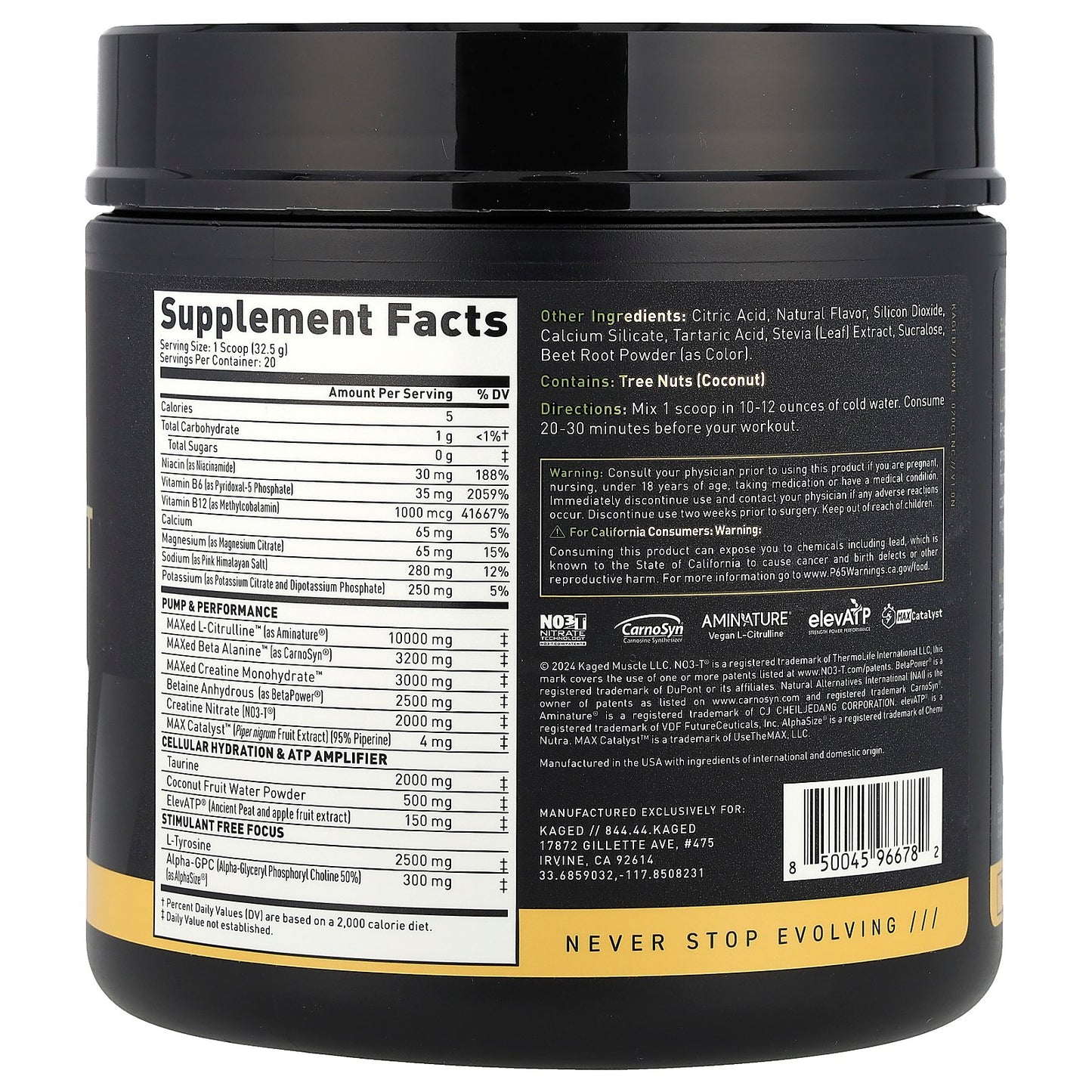 Kaged, Elite Series, Pre-Workout, Stimulant Free, Cherry Limeade, 1.43 lb (650 g)