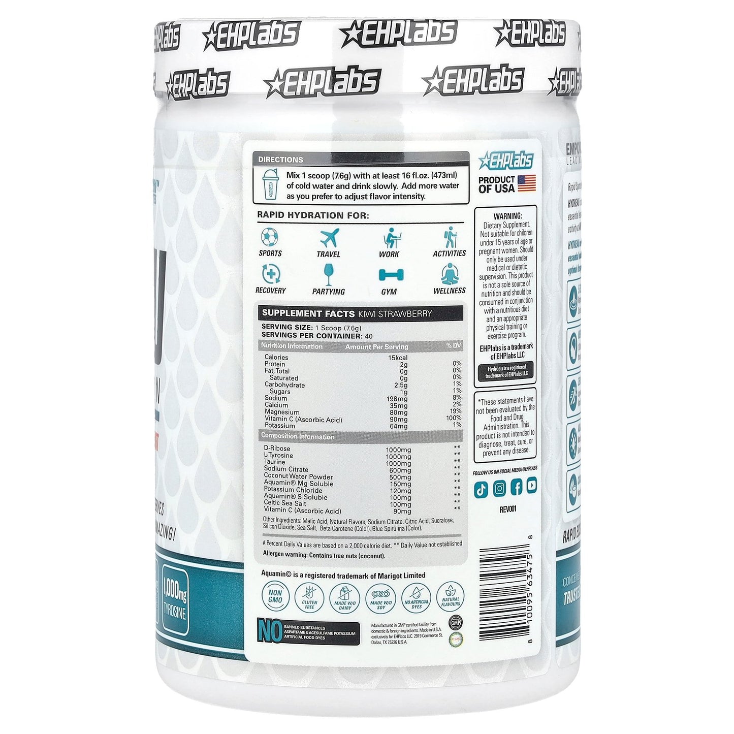 EHPlabs, Hydreau Sports Hydration, Kiwi Strawberry, 10.7 oz (304 g)