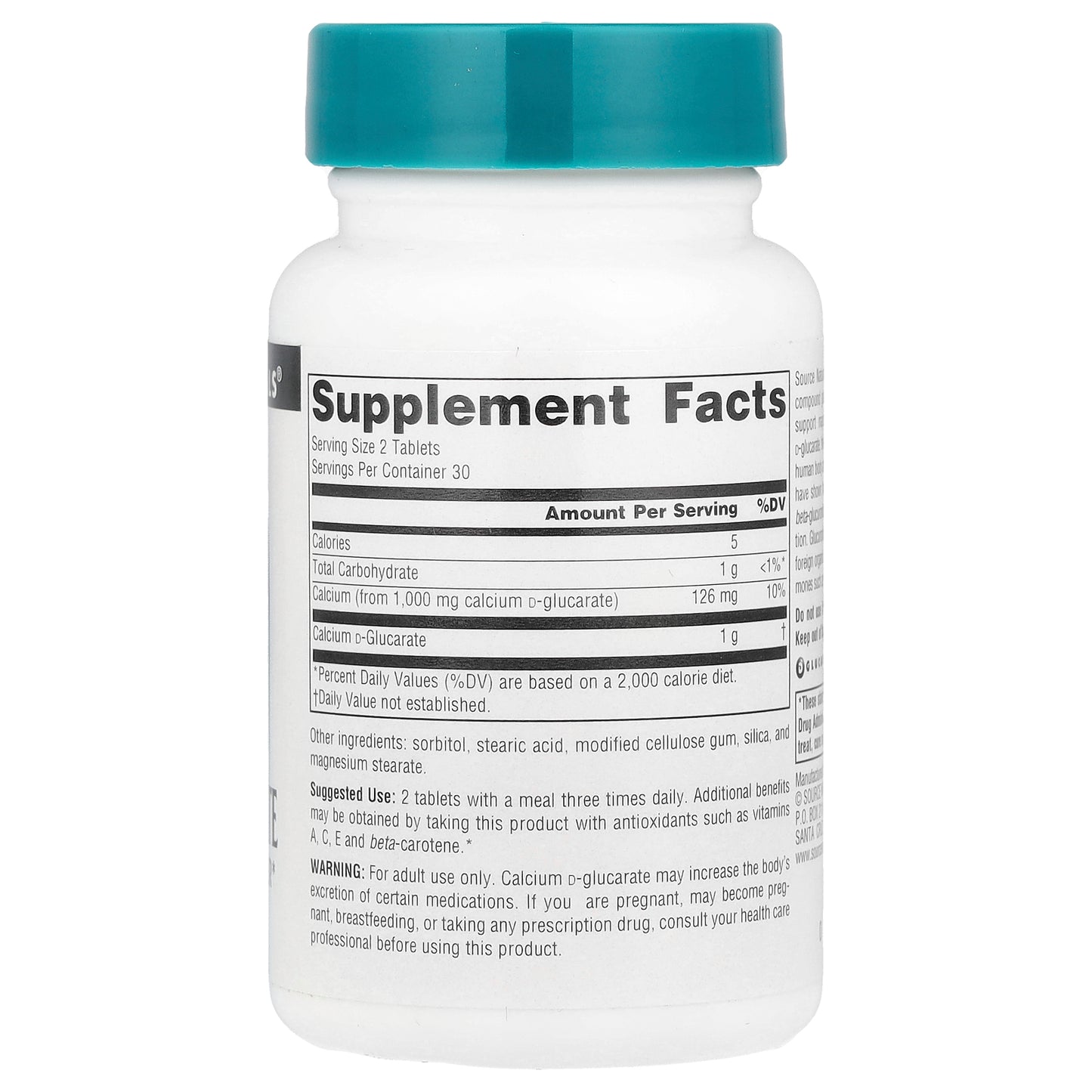 Source Naturals, Calcium D-Glucarate, 500 mg , 60 Tablets