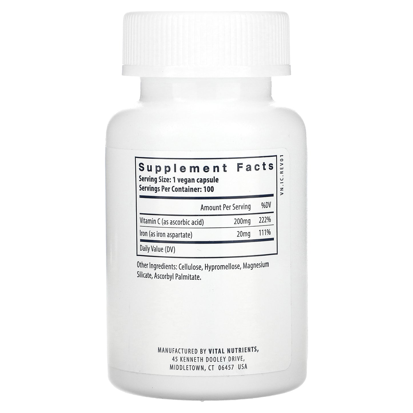 Vital Nutrients, Iron Plus C, 100 Vegan Capsules