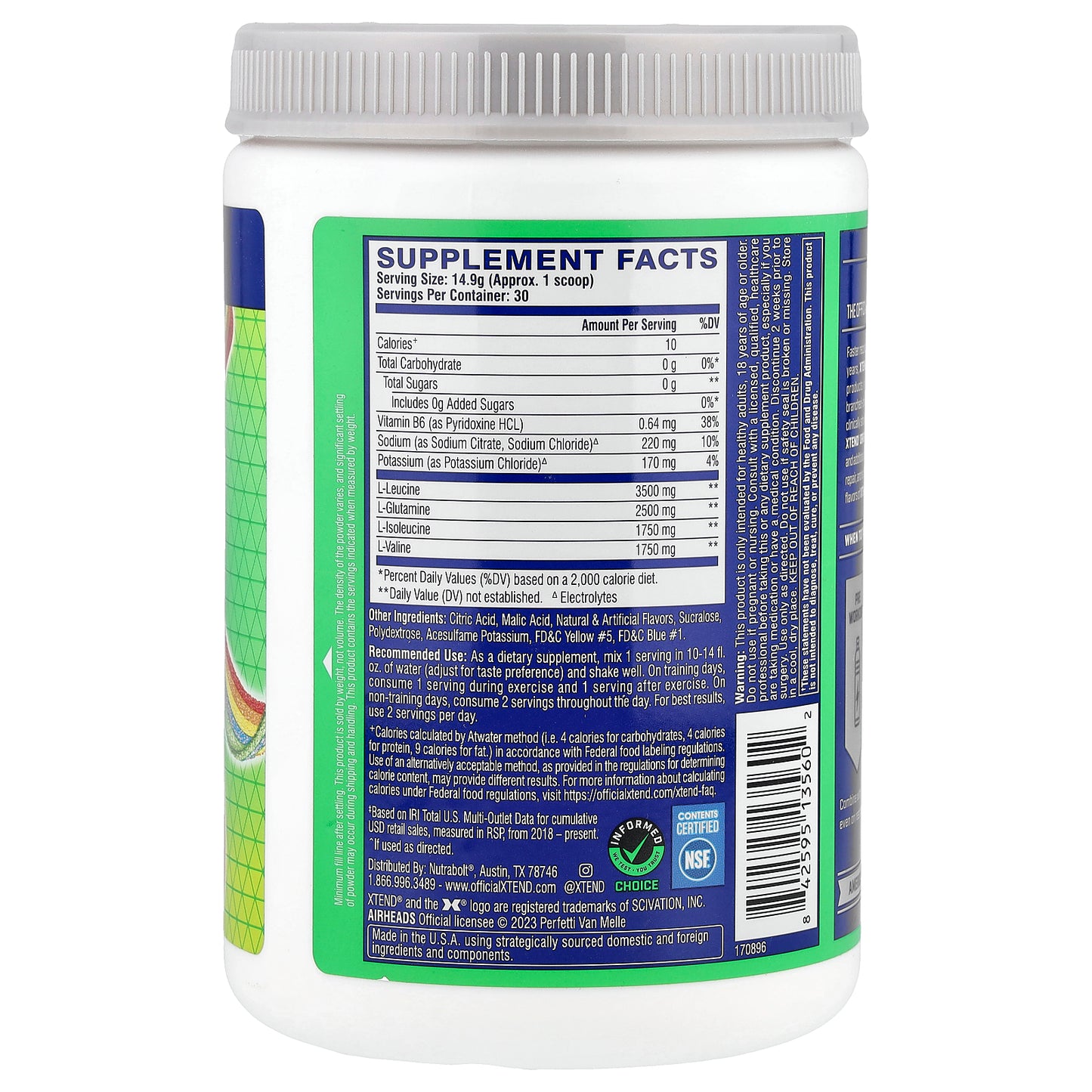 XTEND, 7G BCAA, Air Heads Extreme Candy® Rainbow Berry, 16 oz (447 g)