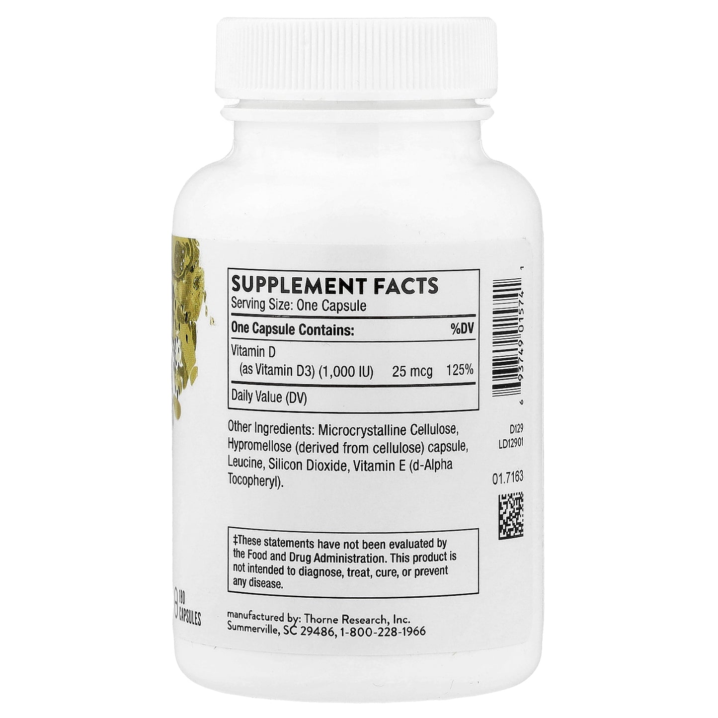 Thorne, D-1,000, 180 Capsules (25 mcg per Capsule)