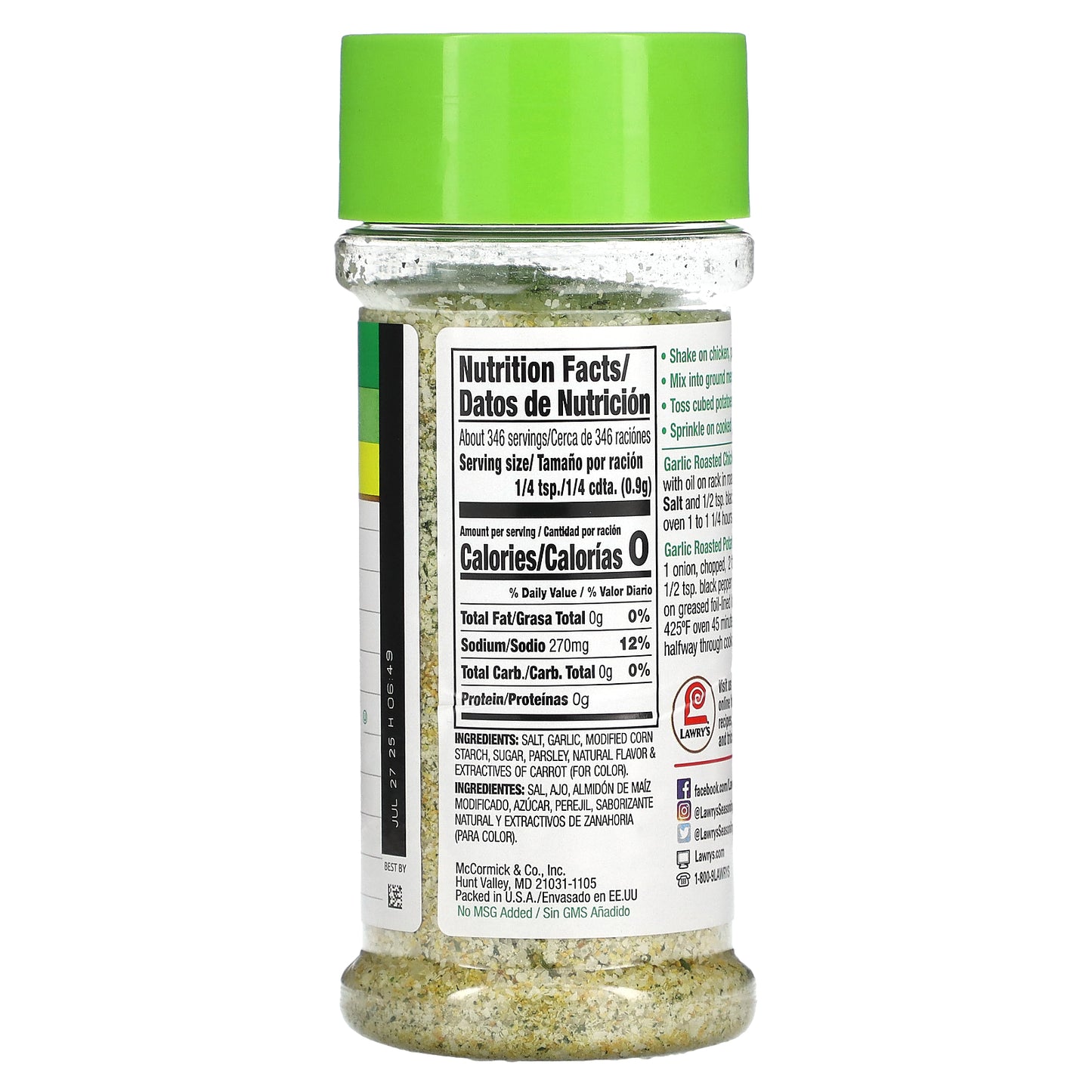 Lawry's, Garlic Salt, Coarse Ground With Parsley, 11 oz (311 g)