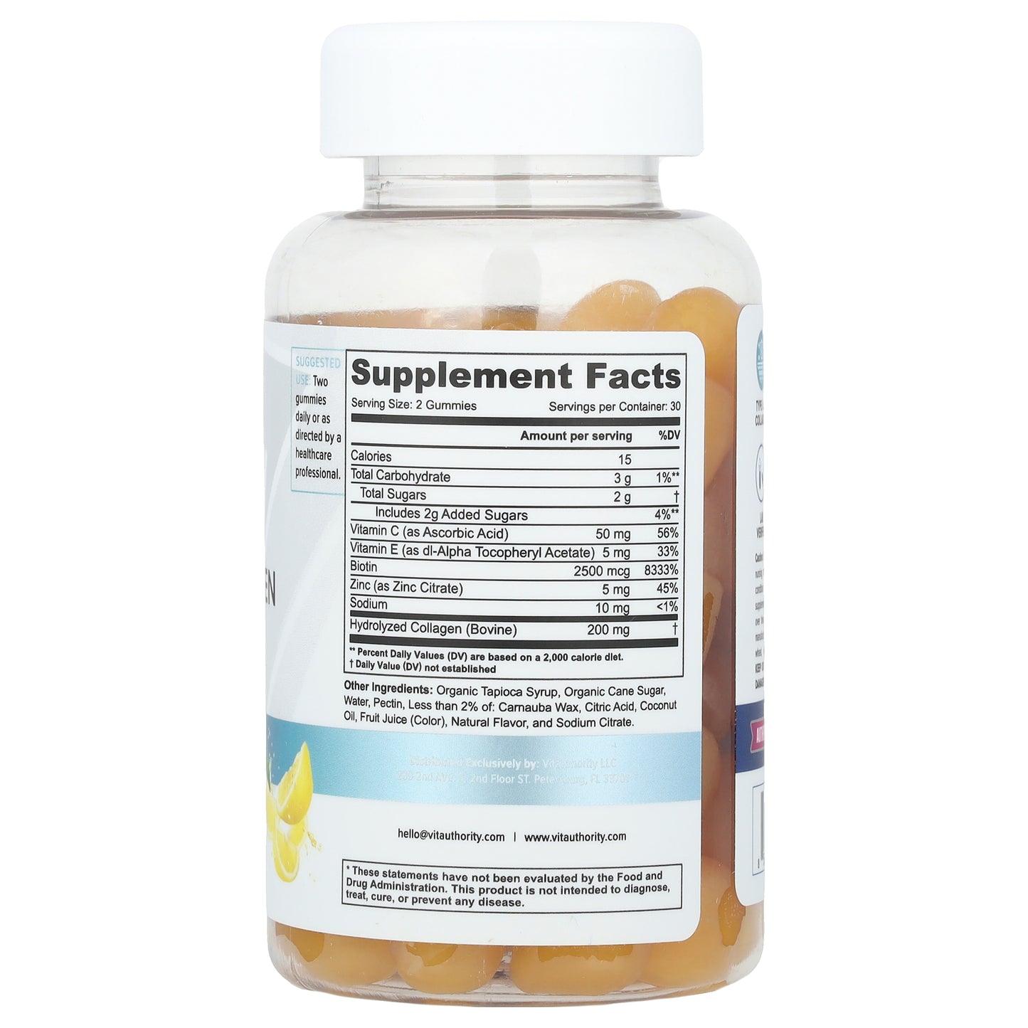 Vitauthority, Super Collagen Gummies with Biotin & Vitamin C, Lemon, 60 Gummies