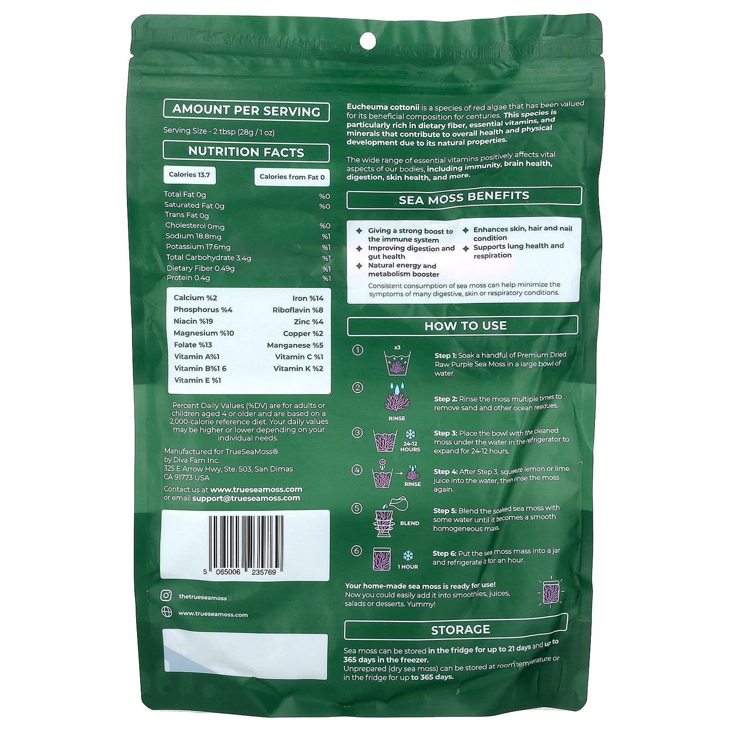 True Sea Moss, Purple Raw Sea Moss , 1 lb (453 g)