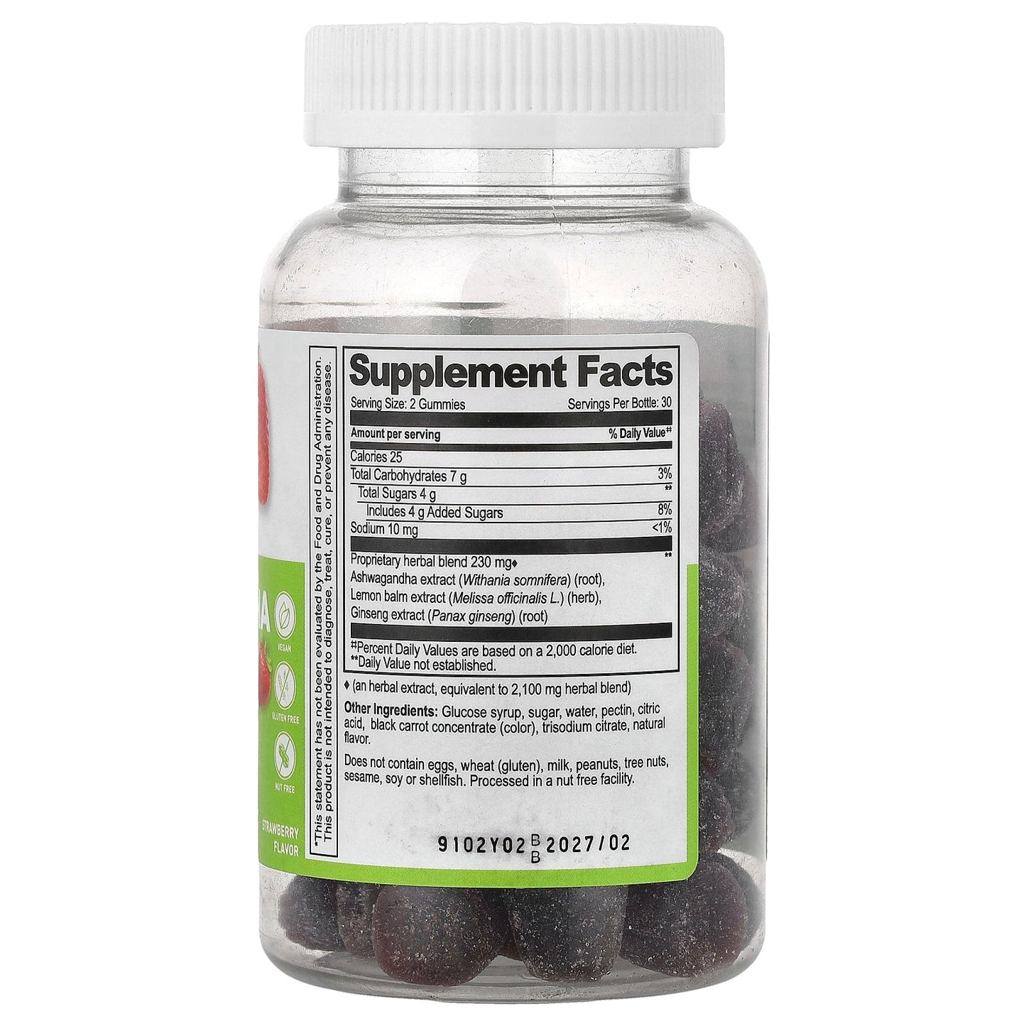 Lifeable, Ashwagandha Gummies with Lemon Balm & Ginseng, Strawberry, 60 Gummies