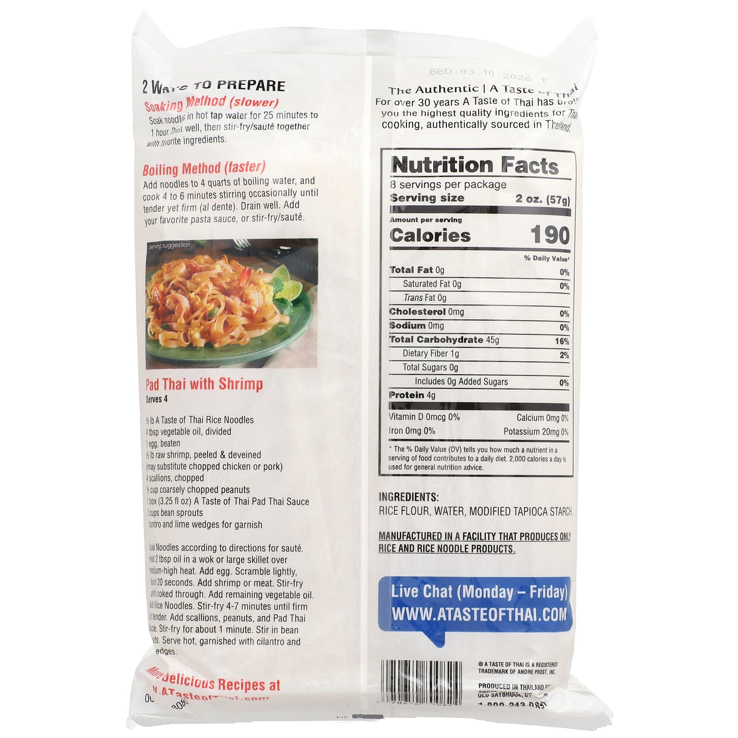A Taste Of Thai, Rice Noodles, Linguine, 16 oz (454 g)