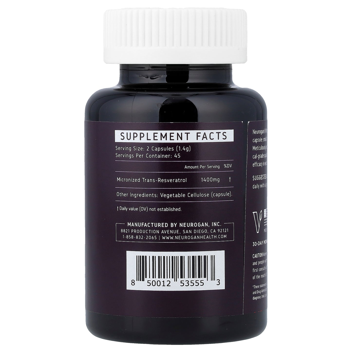 Neurogan Health, Trans-Resveratrol, 90 Vegan Capsules (700 mg per Capsule)