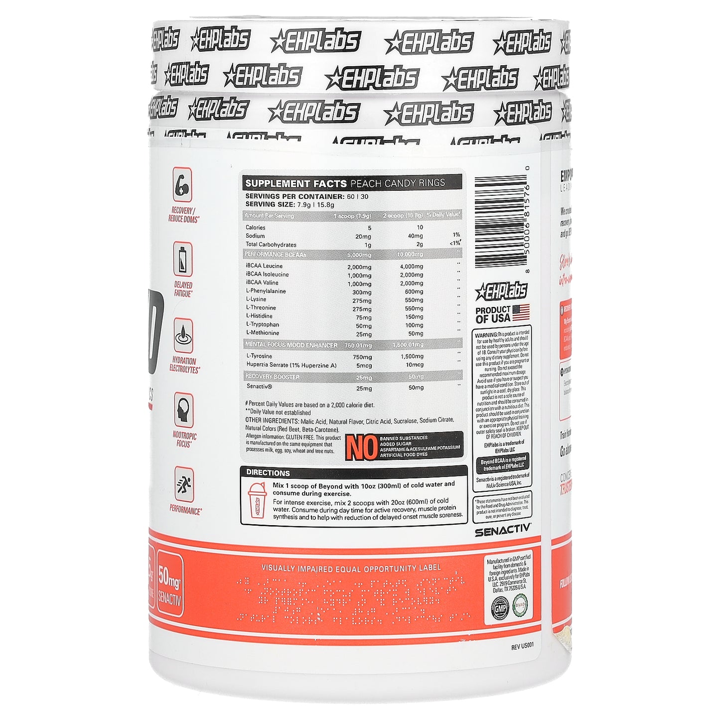 EHPlabs, Beyond, BCAA + EAA, Peach Candy Rings, 16.7 oz (474 g)