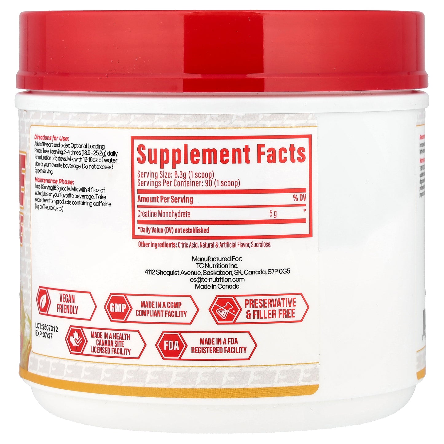 TC Nutrition, Creatine Monohydrate, Peach Rings, 90 Servings, 20 oz (567 g)