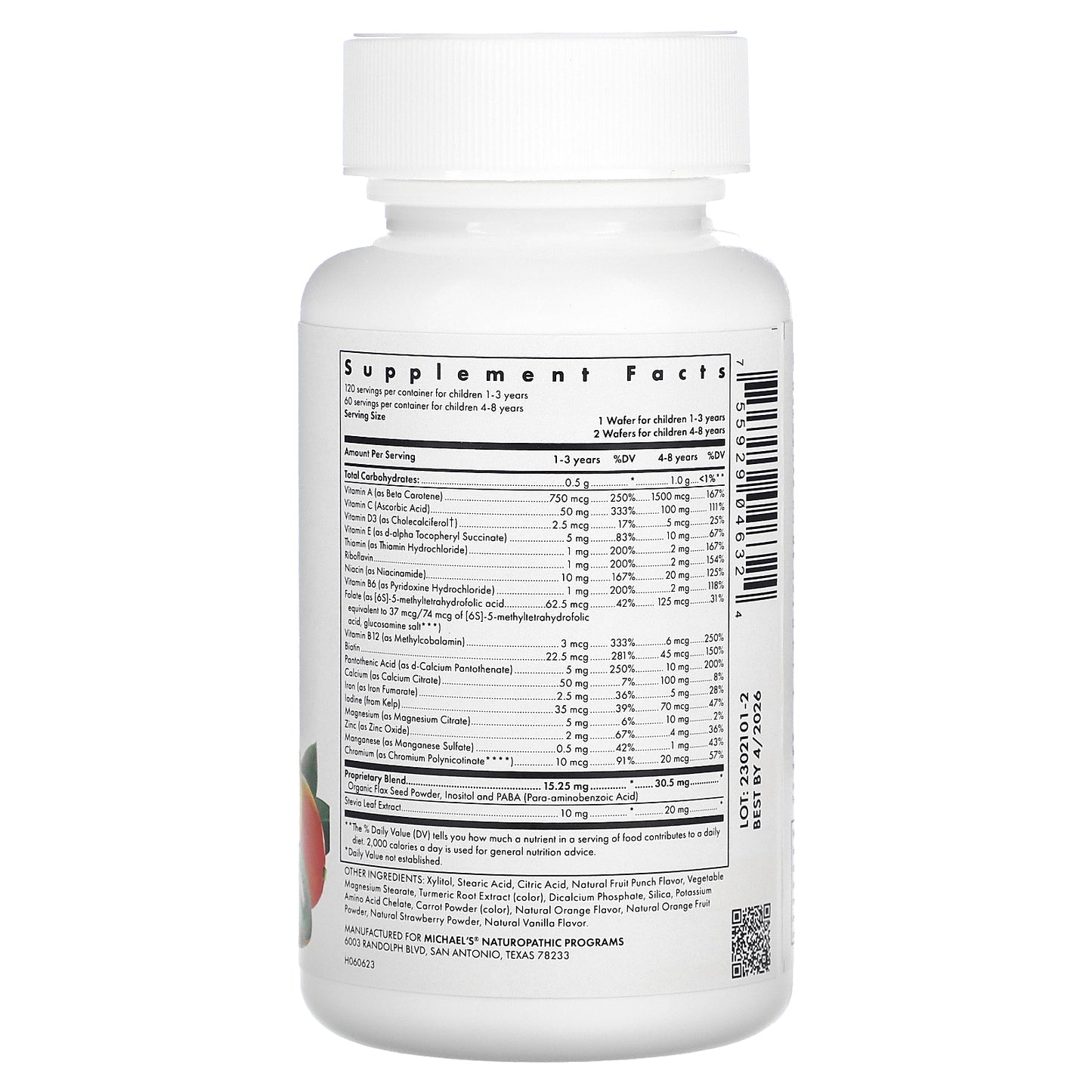 Michael's Health, Children's Chewables, Multivitamin & Mineral, Natural Fruit Punch, 120 Vegetarian Chewable Wafers