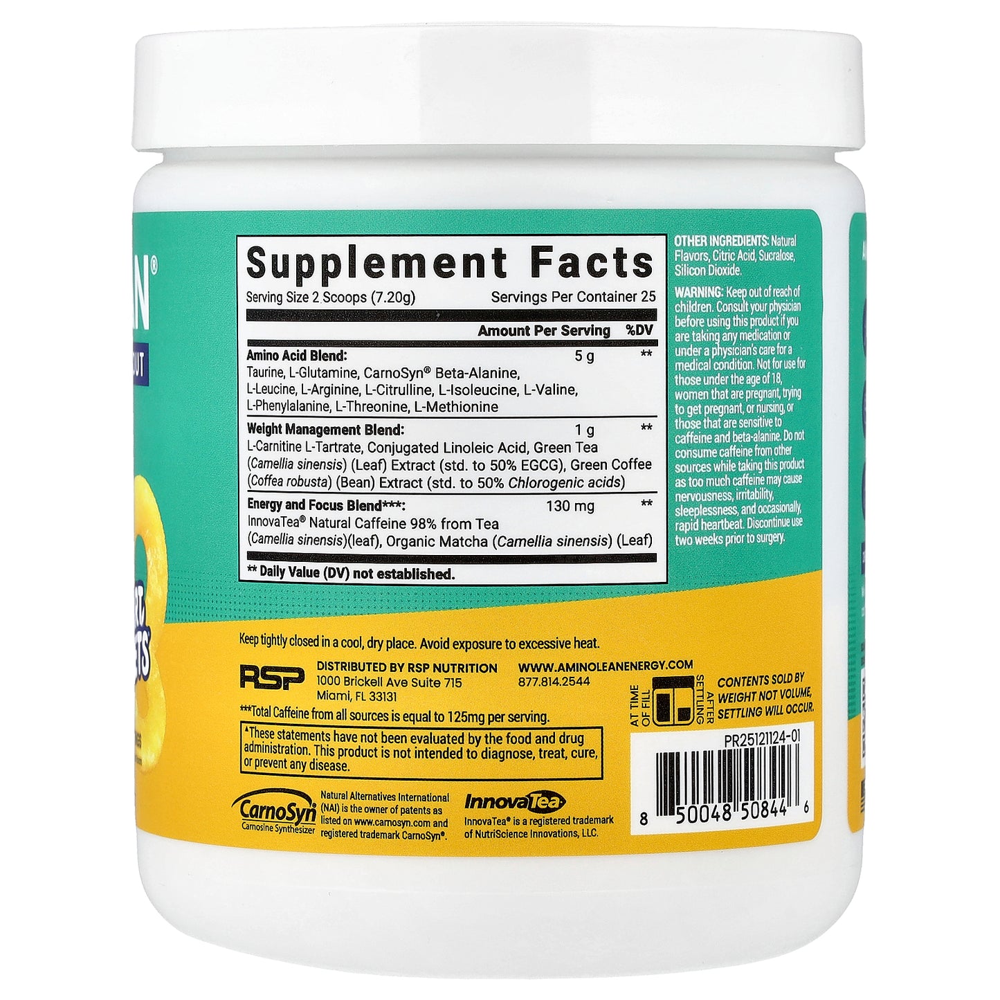 RSP Nutrition, Amino Lean® Pre-Workout, Peach Rings, 6.35 oz (180 g)