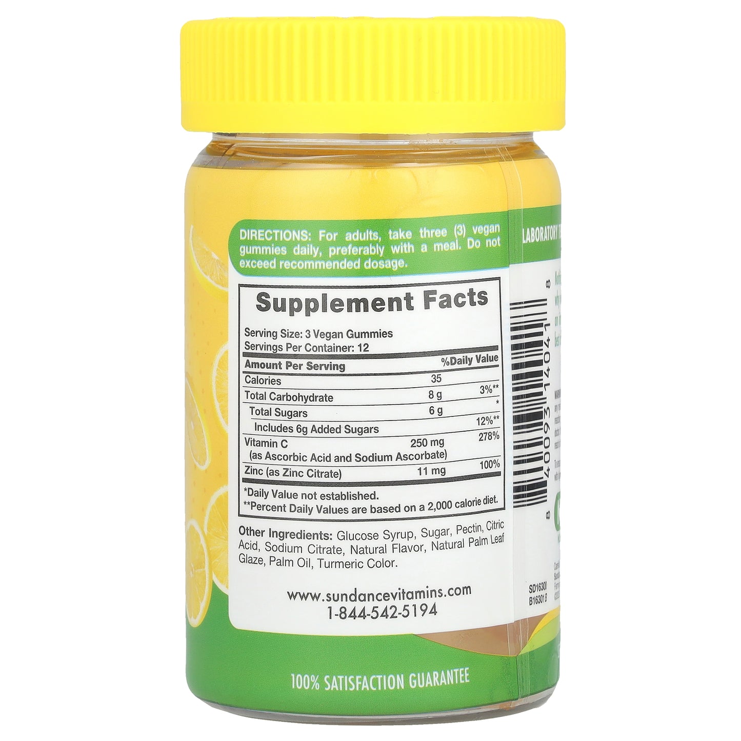 Sundance Vitamins, Vitamin C & Zinc Gummies, Natural Lemon, 36 Vegan Gummies