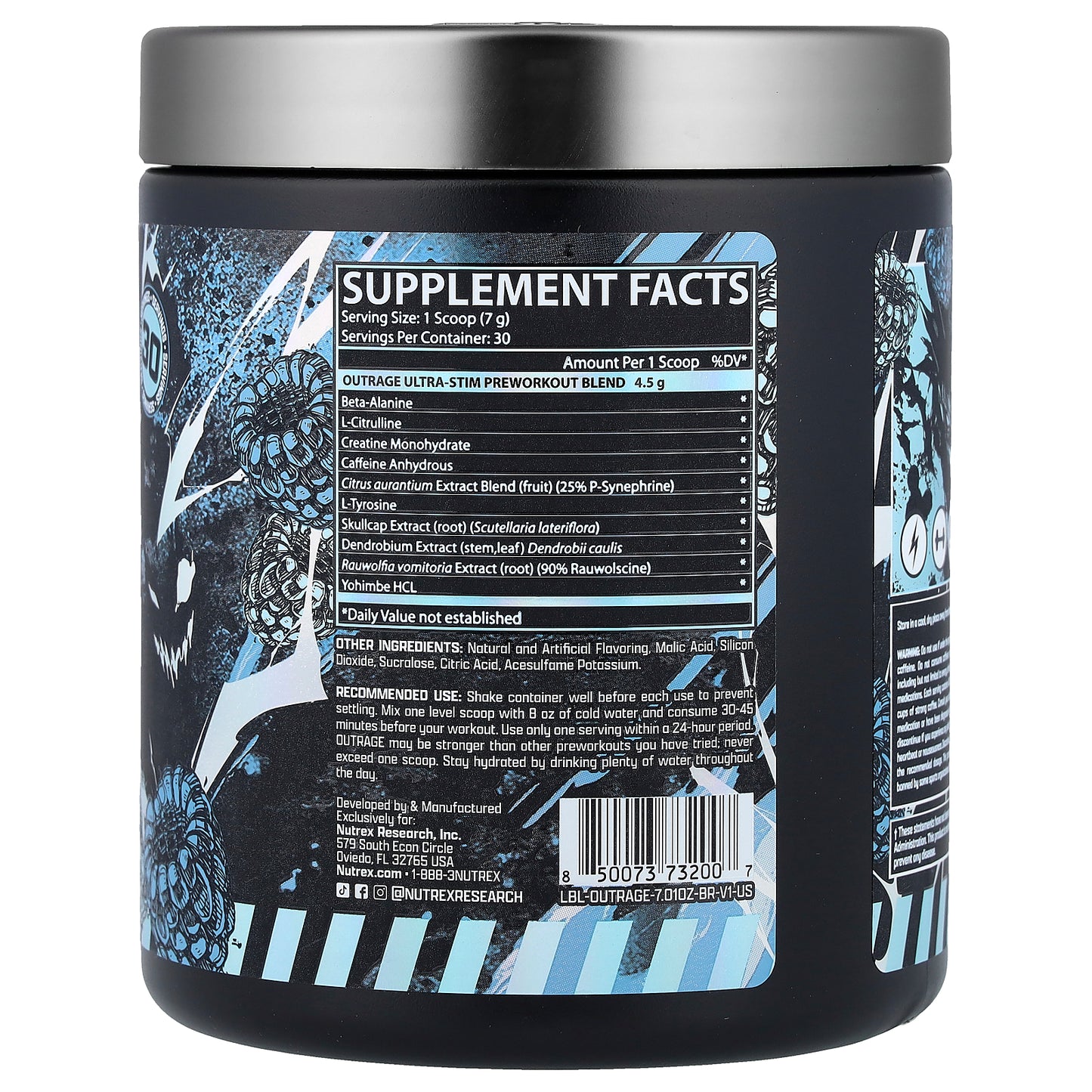 Nutrex Research, Outrage, Ultra Stim Pre Workout, Blue Raspberry, 7.01 oz (198.66 g)
