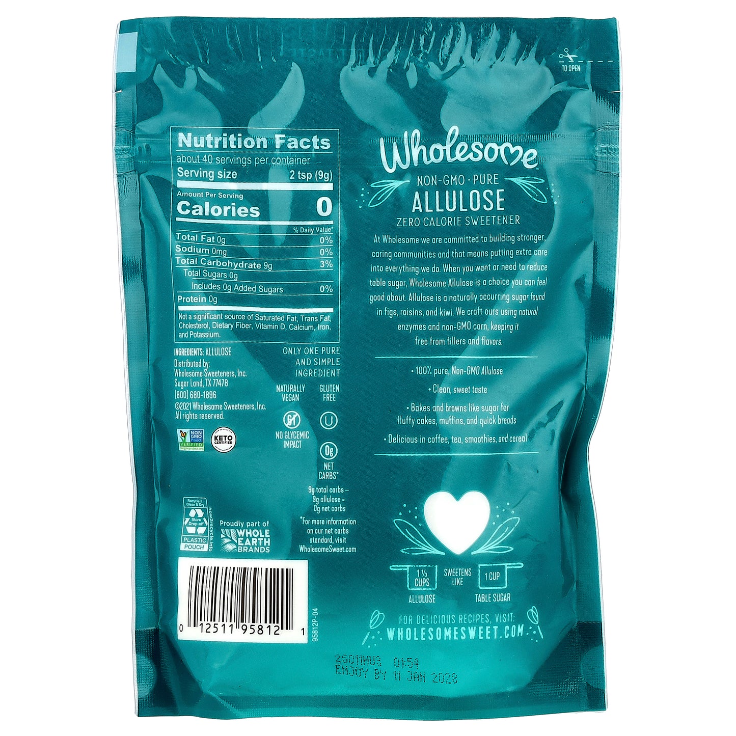 Wholesome Sweeteners, Allulose, Zero Calorie Sweetener, 12 oz (340 g)