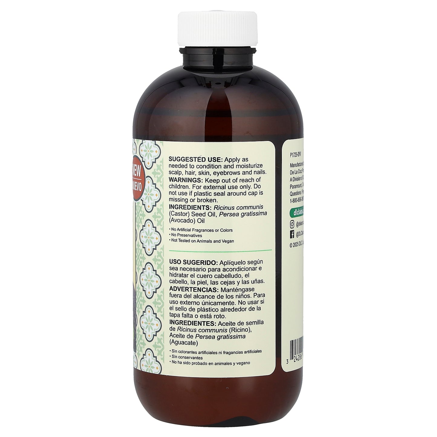 De La Cruz, Hair and Skin Oil, Castor Infused with Avocado, 8 fl oz (236 ml)