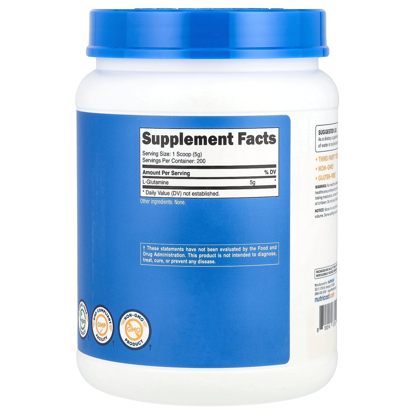 Nutricost, L-Glutamine, Unflavored, 35.7 oz (1 kg)