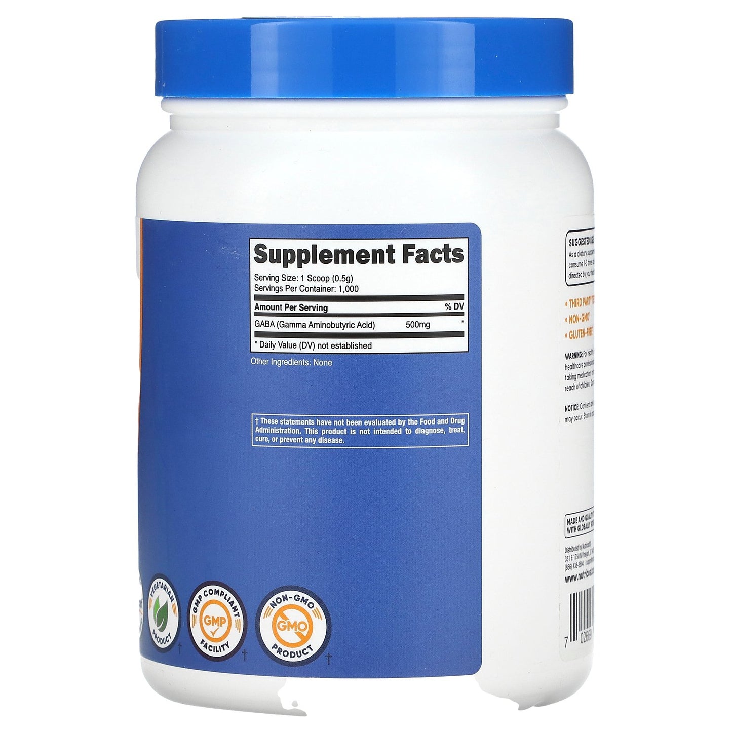 Nutricost, GABA, Unflavored, 17.6 oz (500 g)