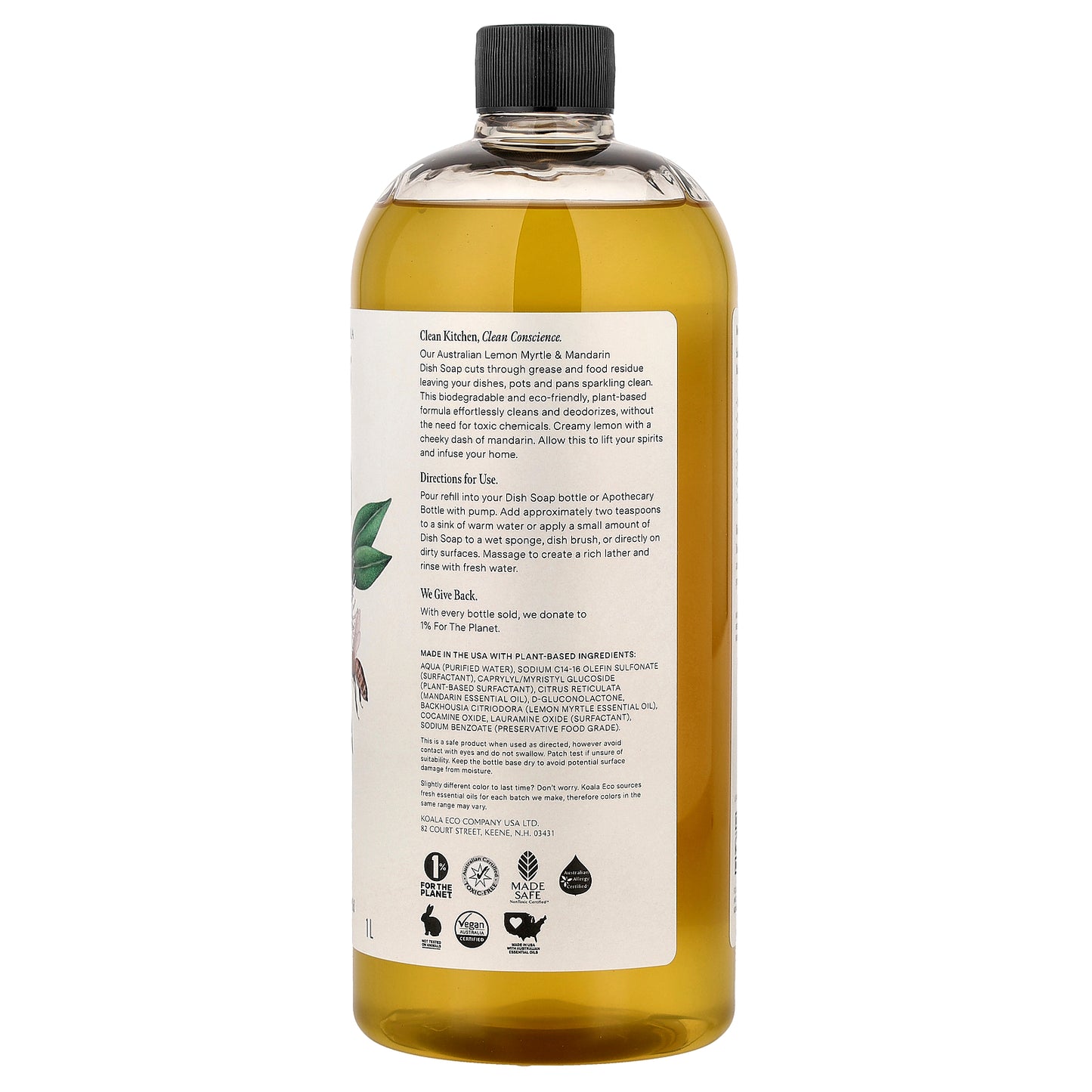 Koala Eco, Natural Dish Soap, Refill, Australian Lemon Myrtle & Mandarin Essential Oil, 33.8 fl oz (1 l)
