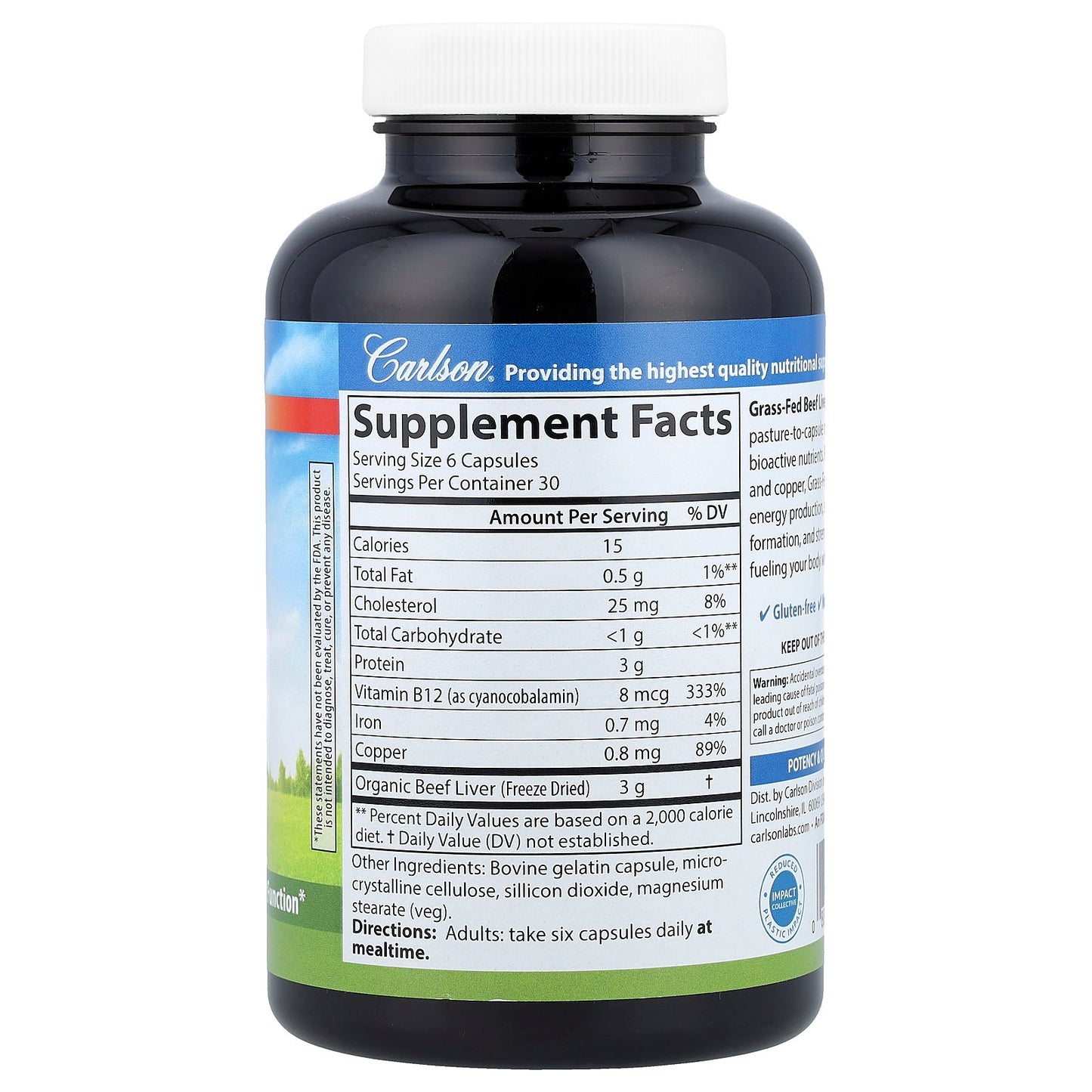 Carlson, Grass-Fed Beef Liver, 180 Capsules