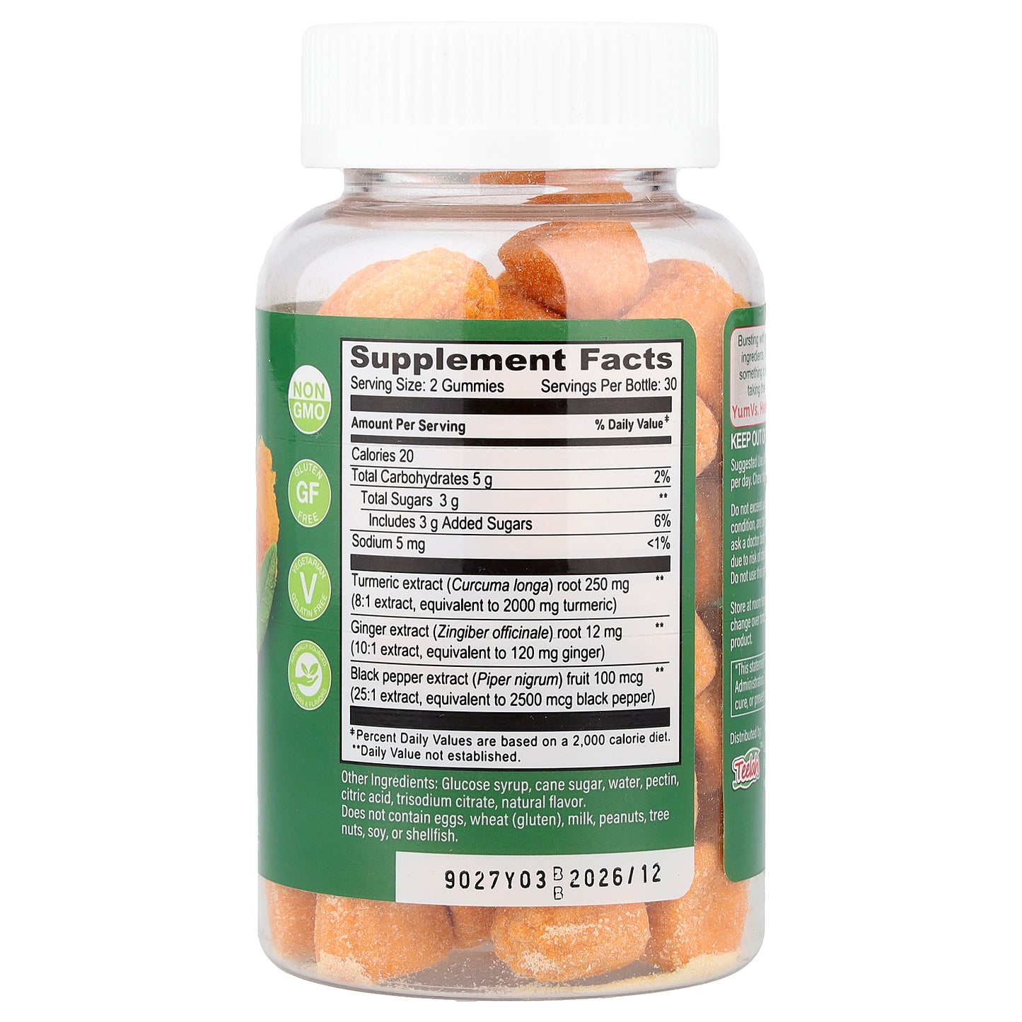 YumVs, Turmeric Curcumin With Ginger & Piperine Gummies, Peach, 60 Gummies