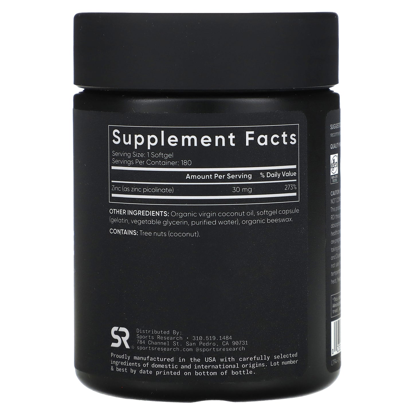 Sports Research, Zinc Picolinate, High Potency, 30 mg, 180 Softgels