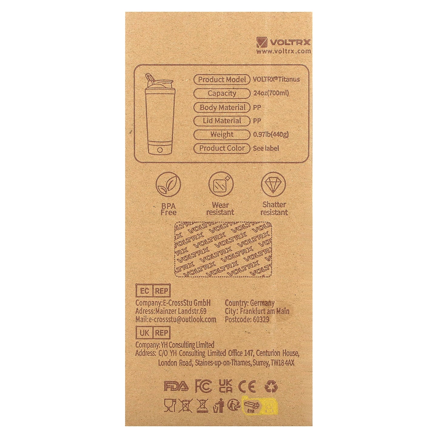 Voltrx, Merger, Protein Shaker USB C Rechargeable Bottle, Blue, 24 oz (700 ml)