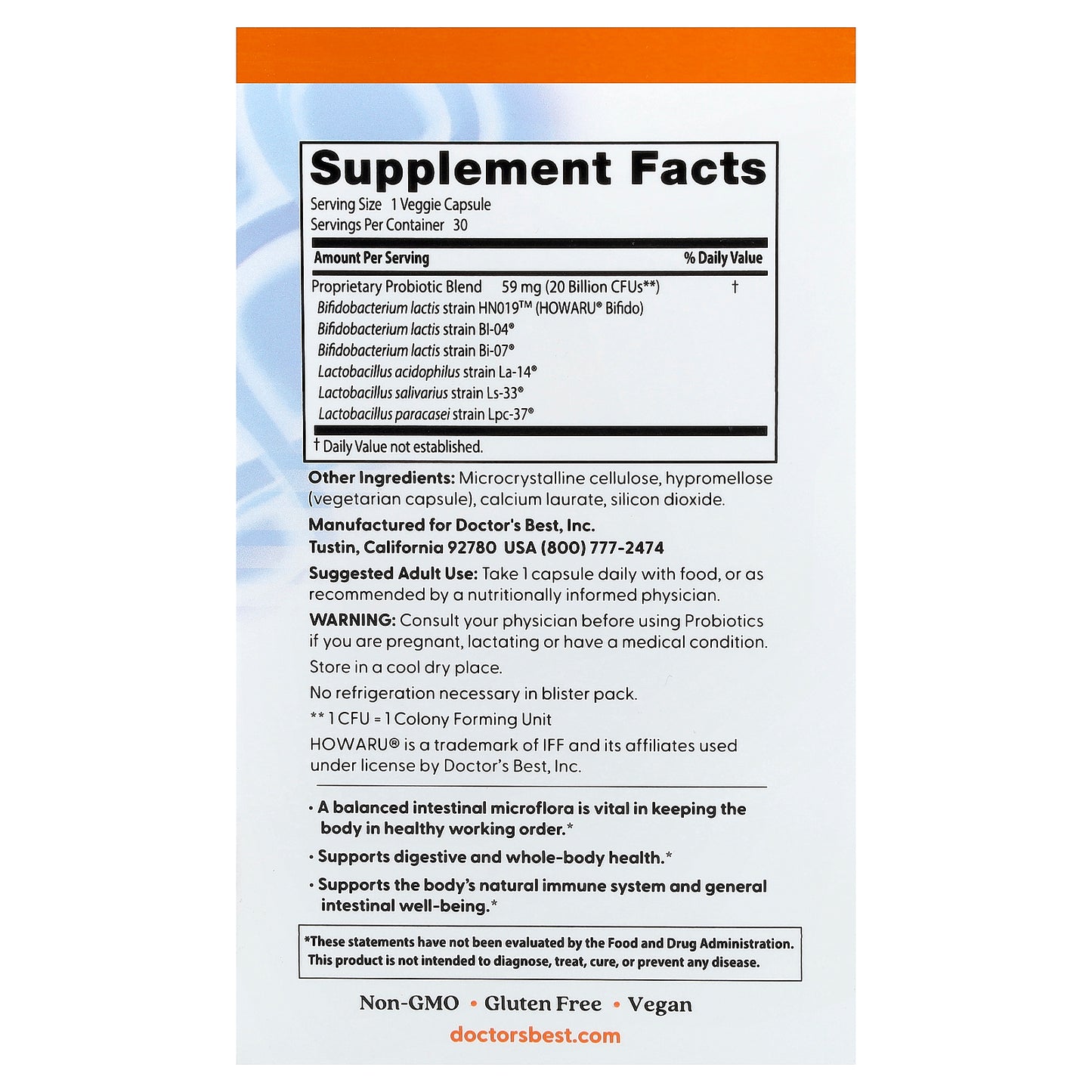 Doctor's Best, Digestive Probiotic, 30 Veggie Caps