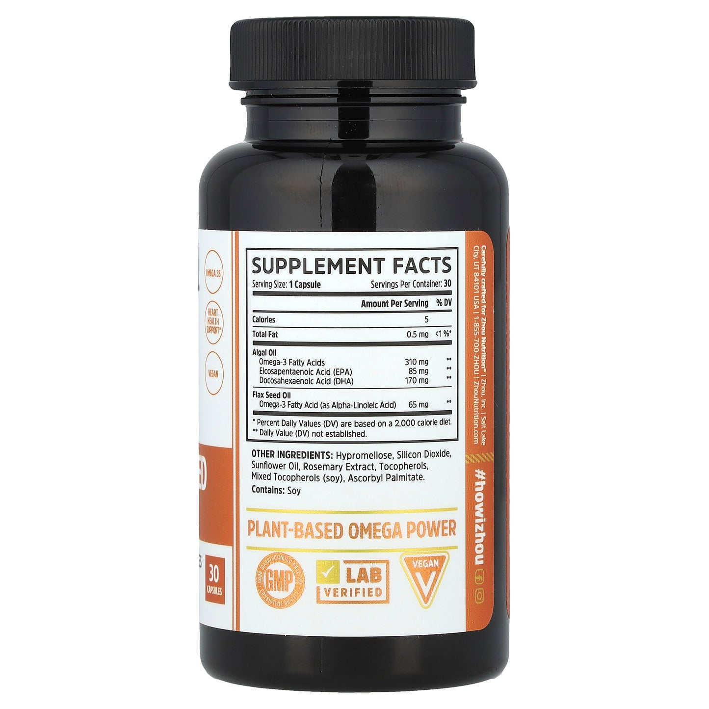 Zhou Nutrition, Plant-Based Omegas, 30 Capsules