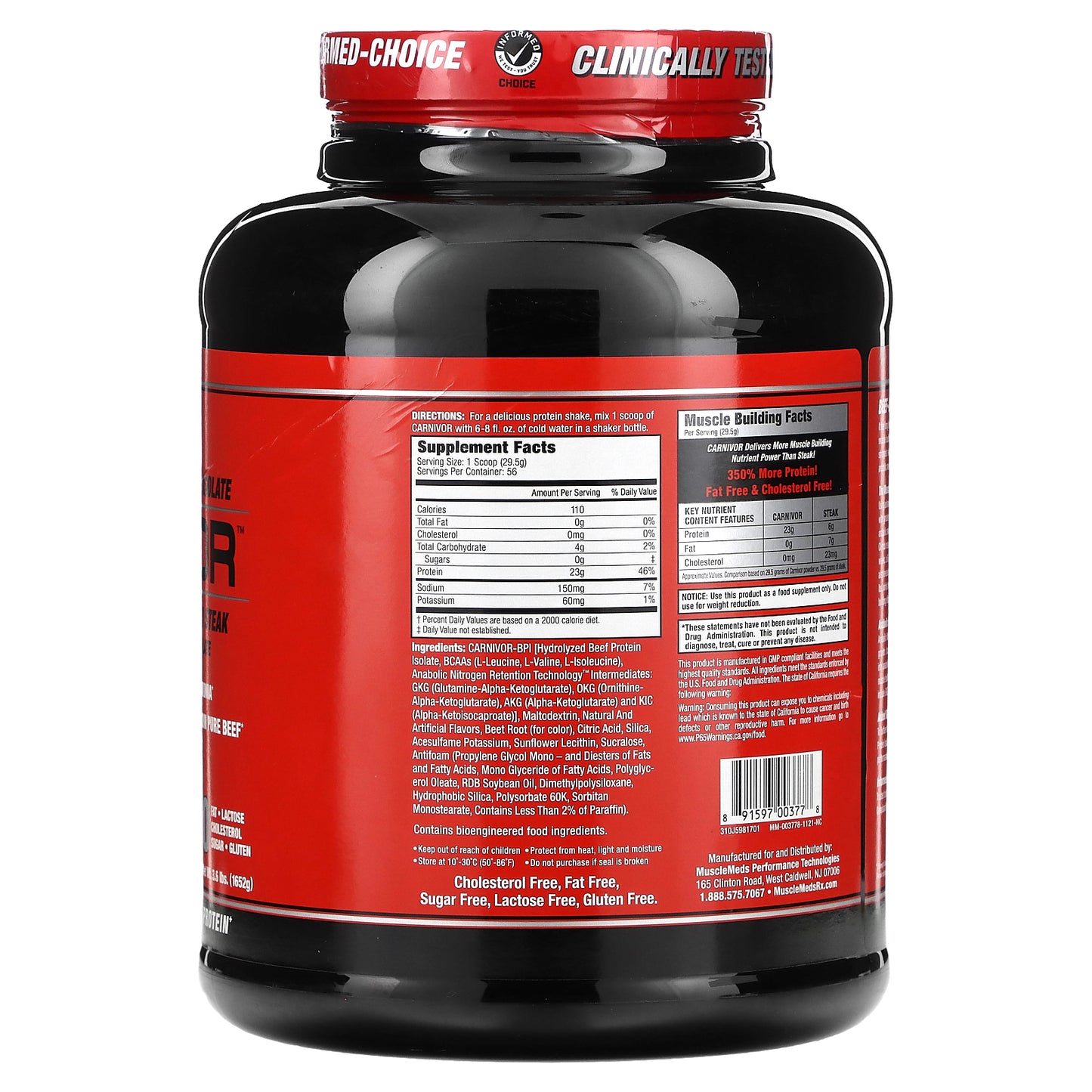 MuscleMeds, Carnivor, Bioengineered Beef Protein Isolate, Strawberry, 3.6 lbs (1,652 g)
